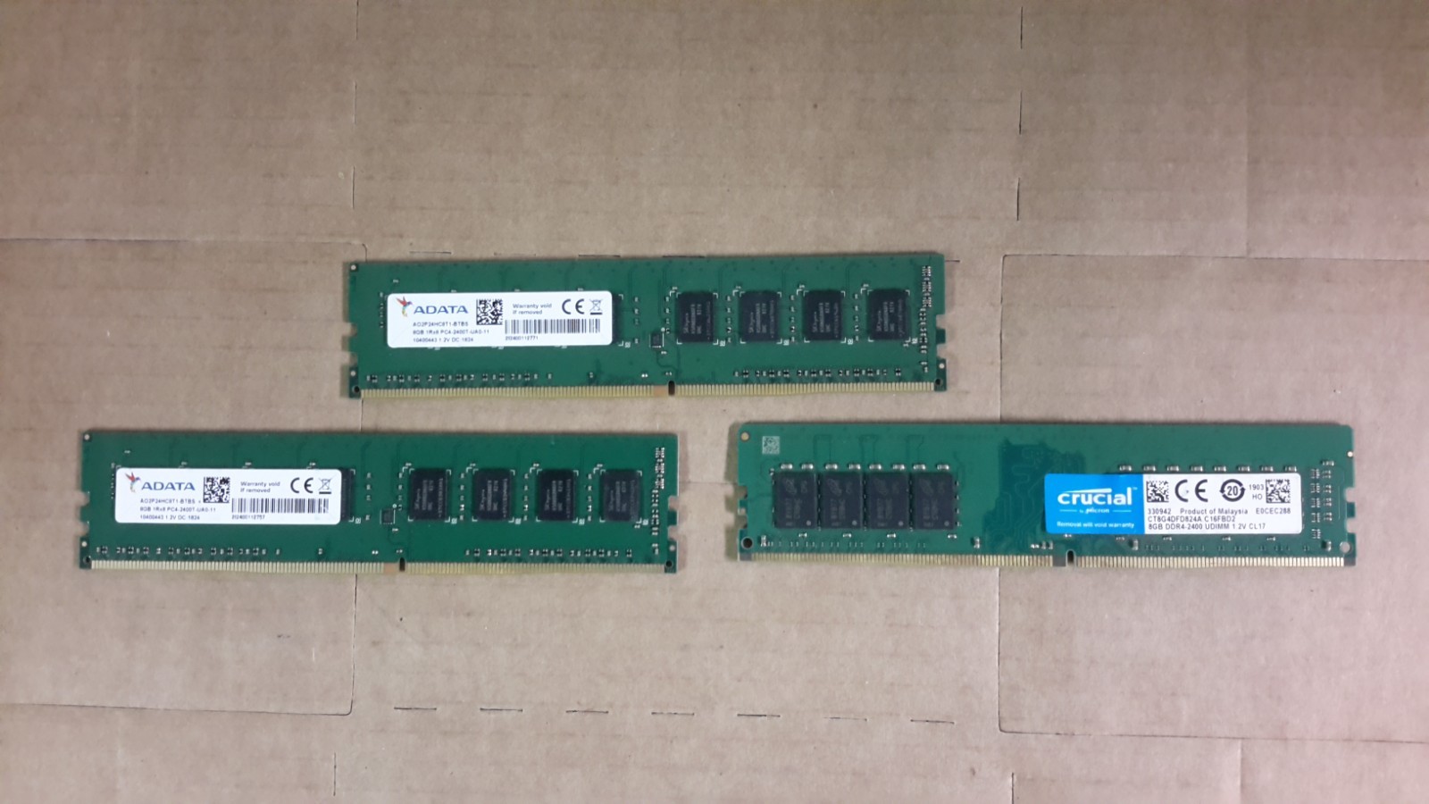 MIXED LOT OF (3) 8 GB UDIMM 2133 MHz PC4-17000 DDR4 Memory
