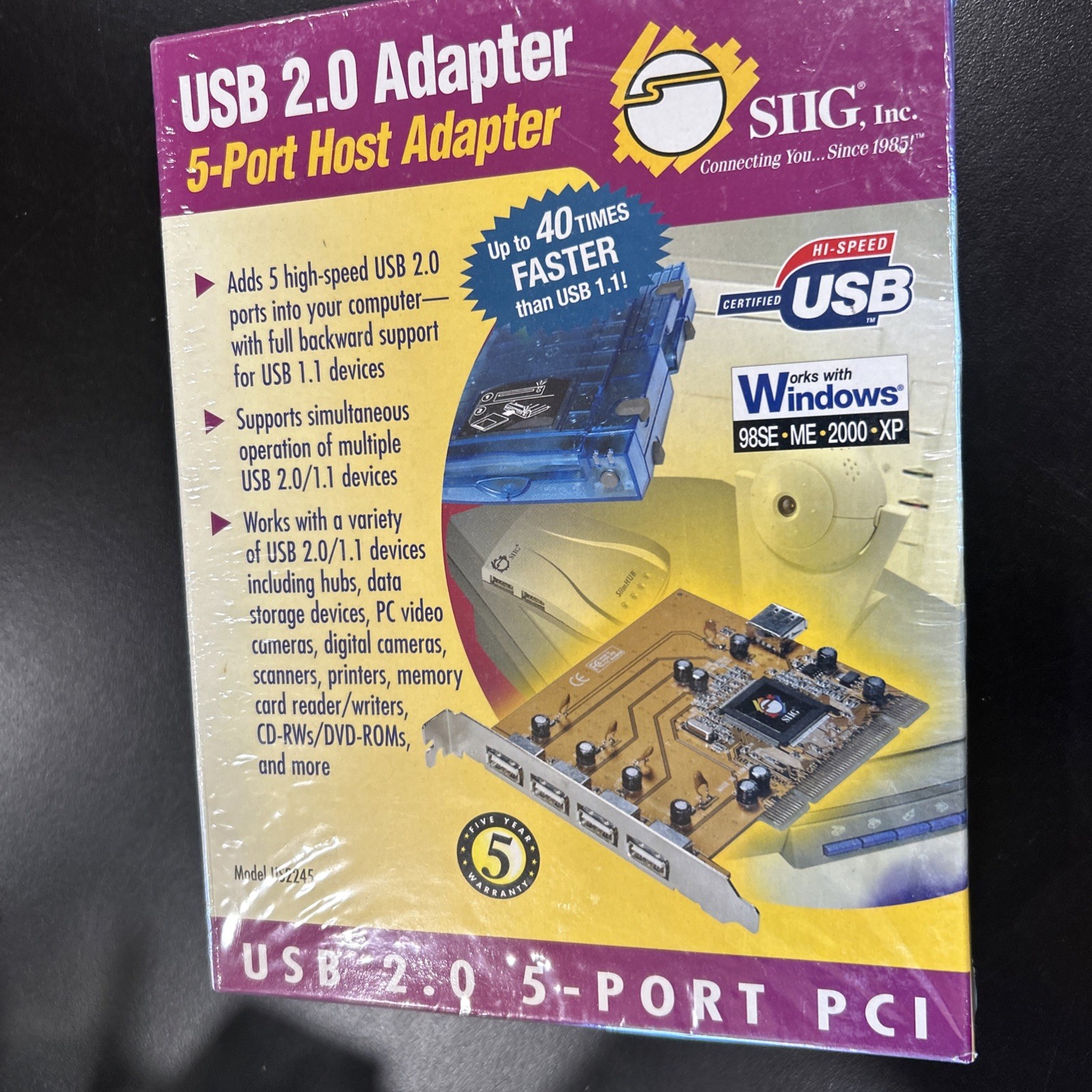 SIIG USB 2.0 5-Port PCI Host Adapter Model US2245 MPN US2245 New OS Sealed