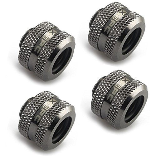 XSPC G1/4″ to 14/10mm PETG Triple Seal Fittings (Black Chrome) 4-Pack