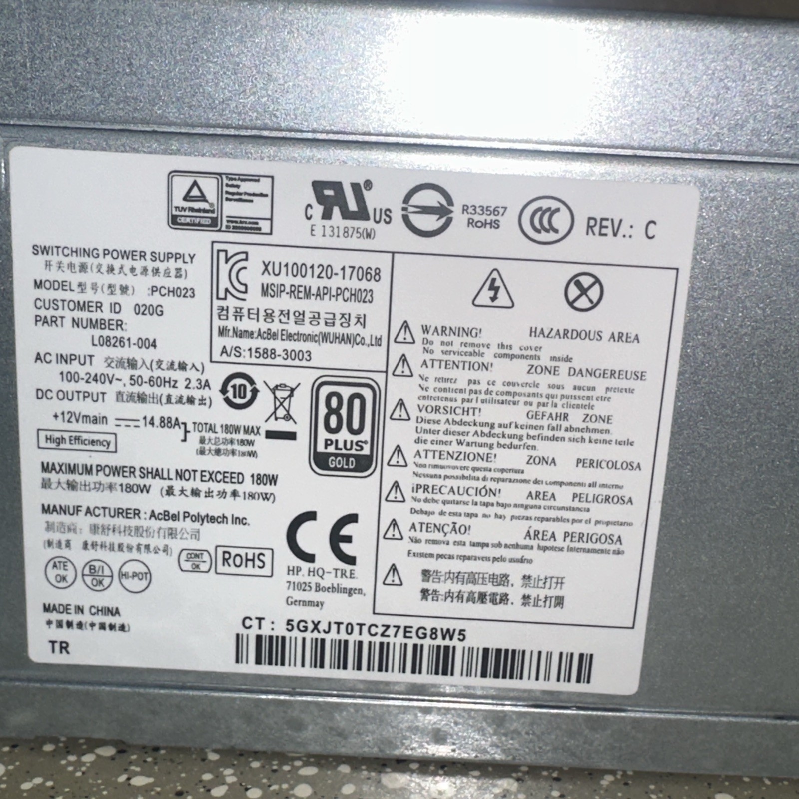 L08261-004 180W Power Supply Fits HP ProDesk Pavilion 590-P0097CB HK280-85PP
