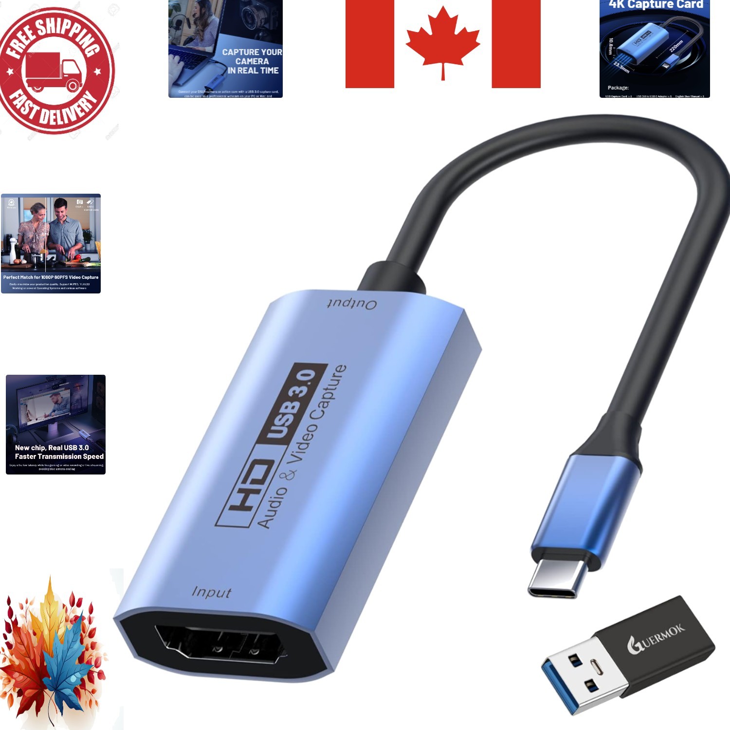 Portable 1080P Video Capture Card with USB C, Ideal for Streaming & Recording