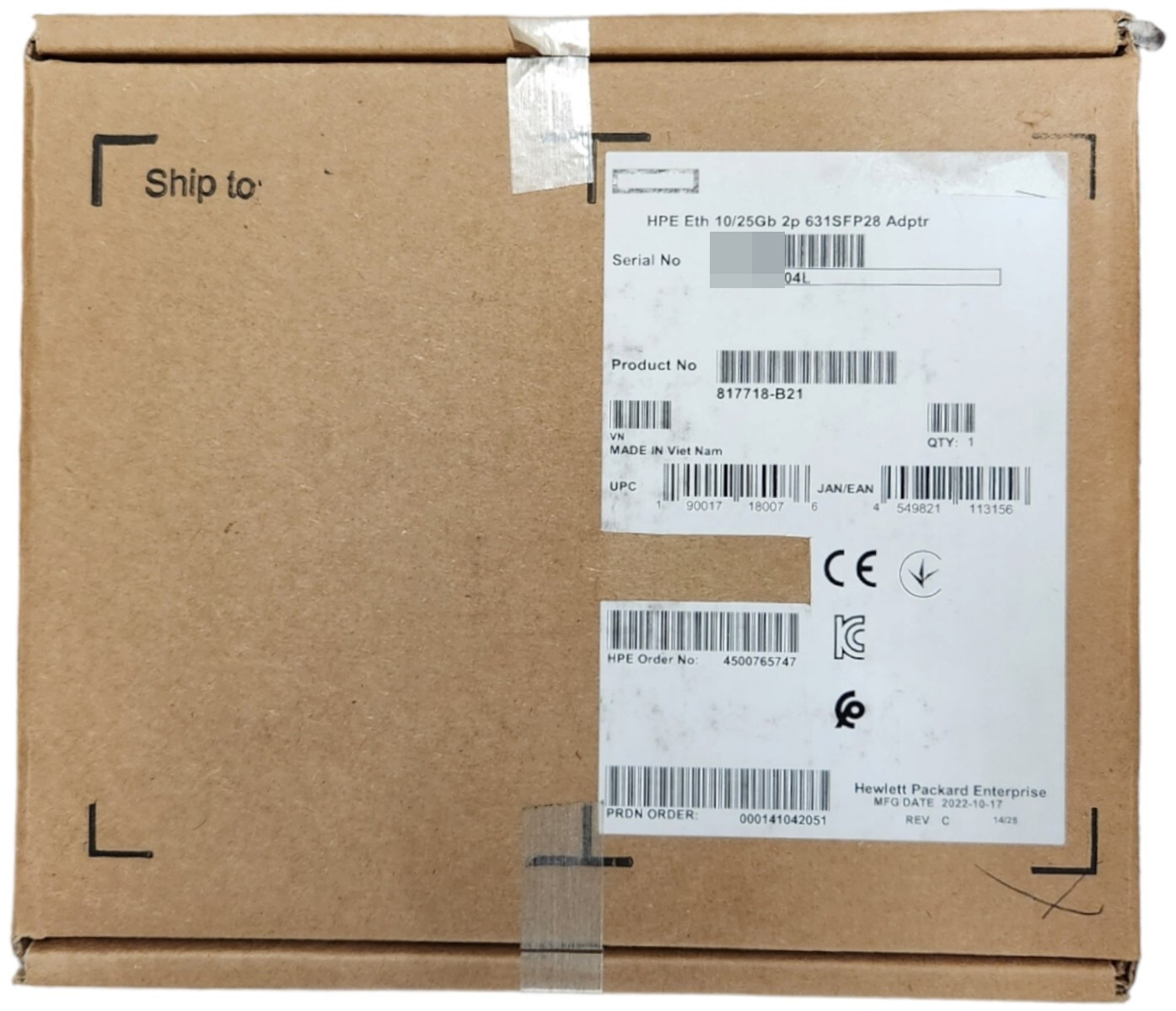 HPE Ethernet 10/25Gb 2-port 631SFP28 Adapter 840130-001 817718-B21