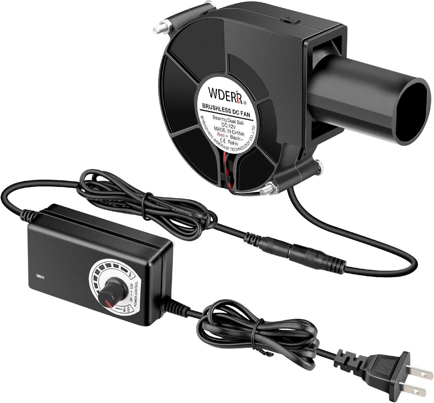 97Mm X 33Mm BBQ Blower Fan 12V with 120V – 240V AC Plug Variable Speed Controlle