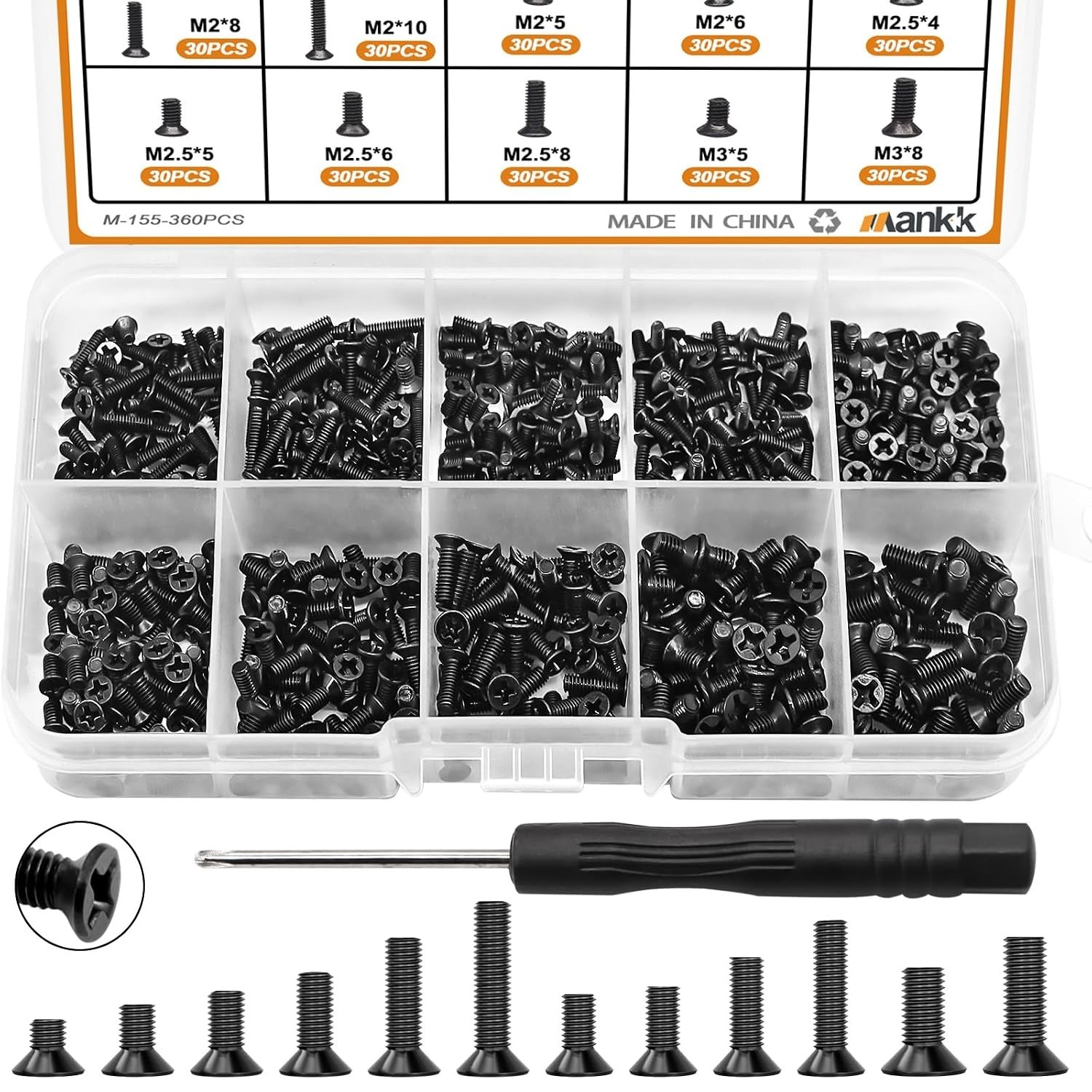 Professional 360pcs Laptop Screws – 12 Size Collection with Magnetic Driver