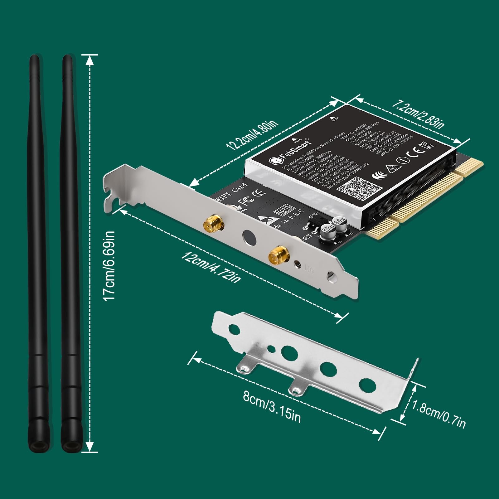 Wireless N Dual Band 600Mbps (2.4GHz 300Mbps or 5GHz 300Mbps) PCI WiFi Adapte…