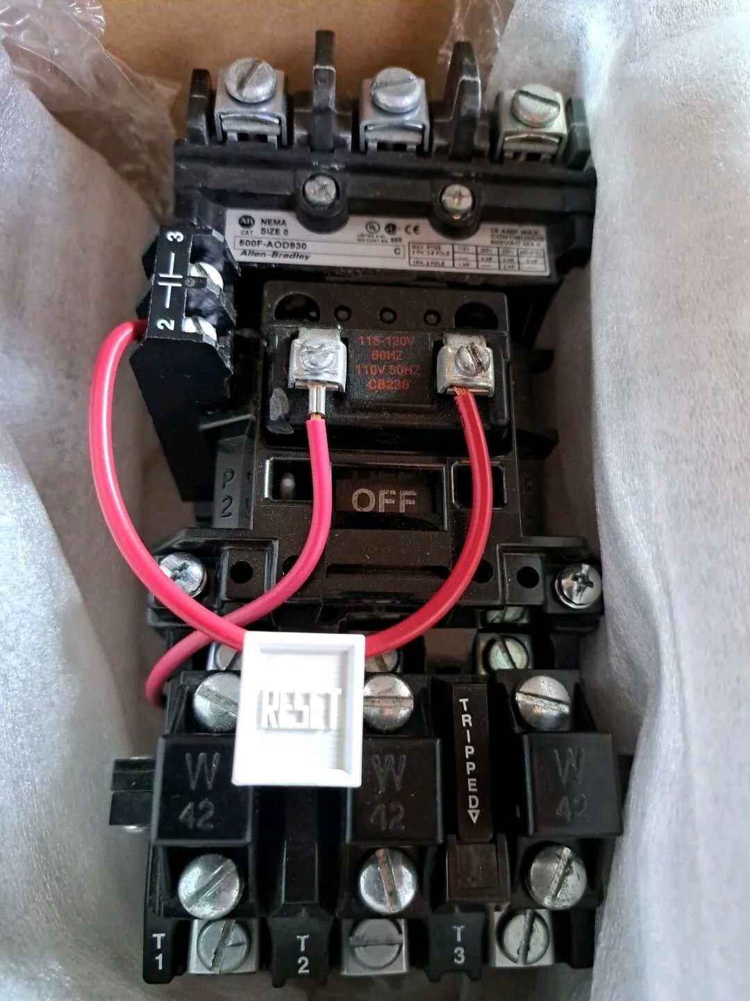 ALLEN BRADLEY 500F-AOD930 CONTACTOR SIZE 0 Motor Starter w/W42 Heater Elements