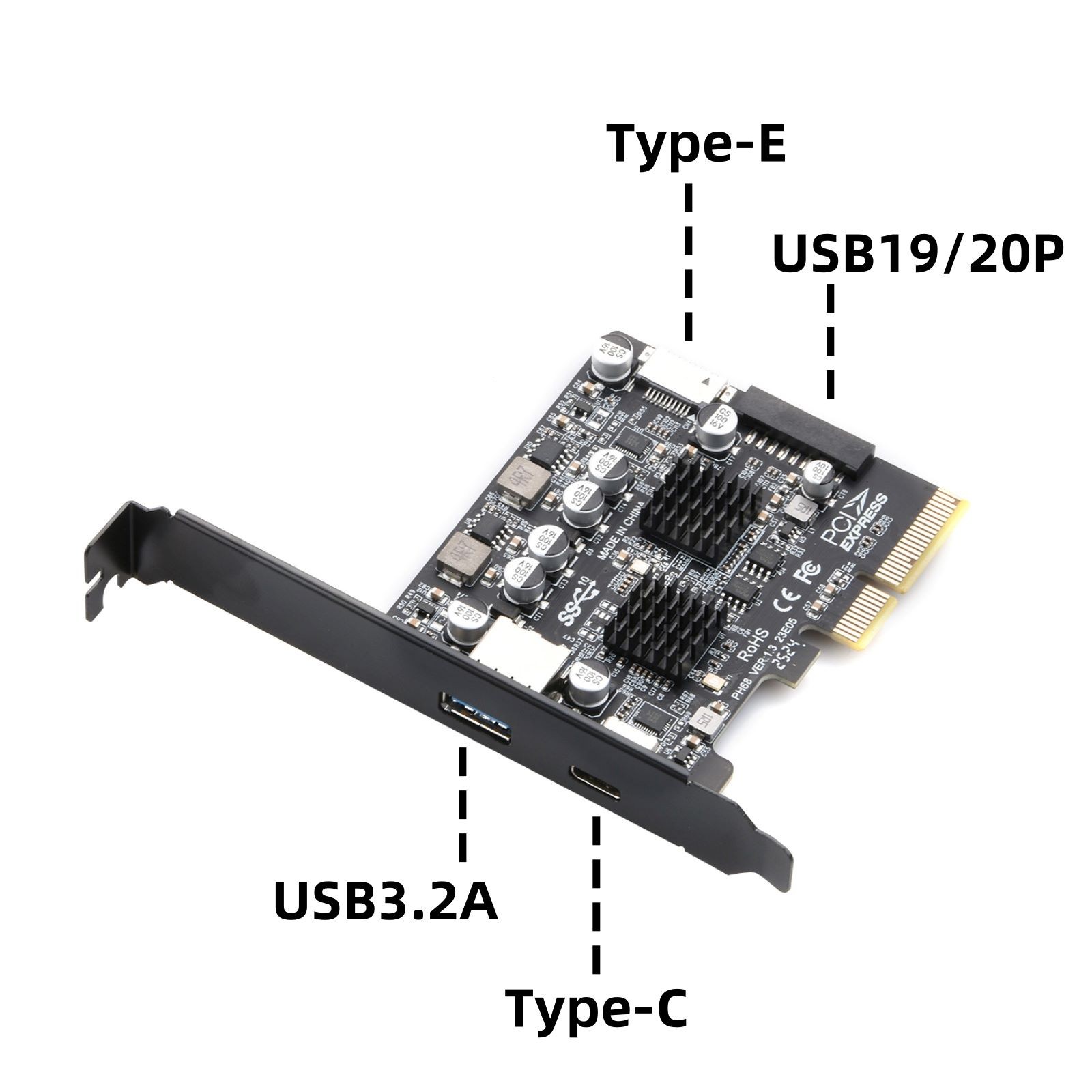 PCIe to USB 3.2 Gen2 Adapter 10 Gbps Expansion Card With Dual 2.2A Ports