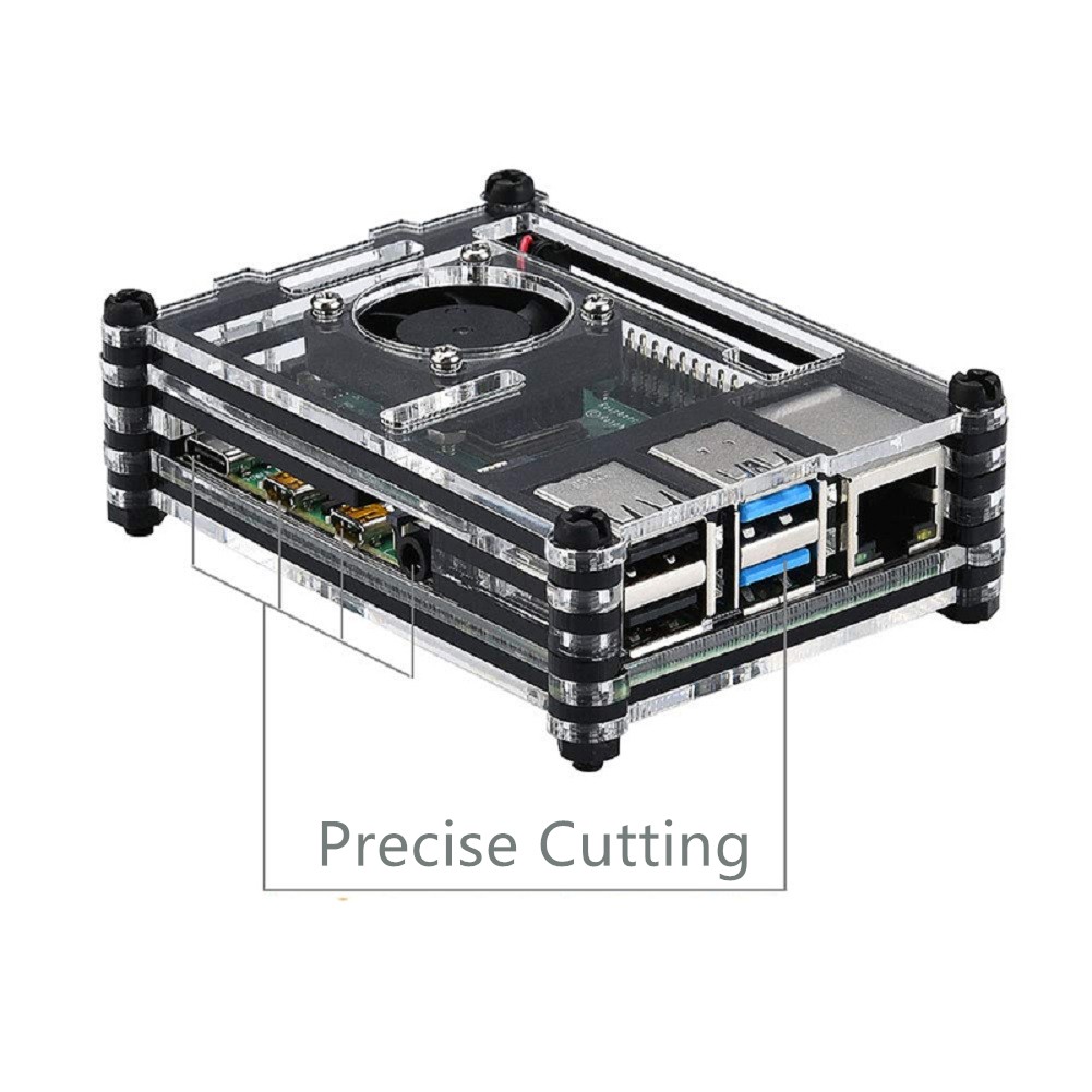 Clear 9 Layers Case with Cooling Fan Heatsink Screwdriver For Raspberry Pi 4B E