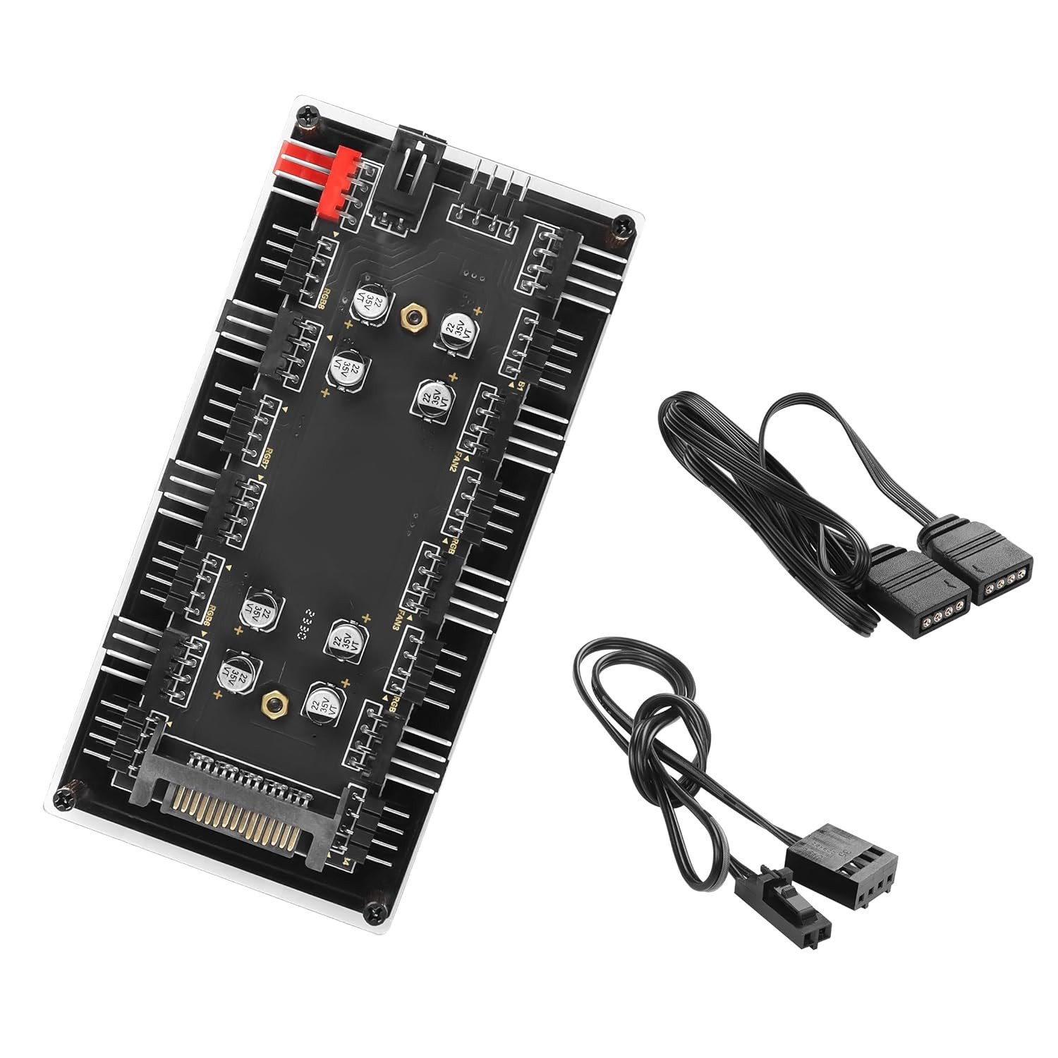 Case Fan Hub, 12V 4Pin PWM + 4Pin RGB 2 in 1 Controller with SATA