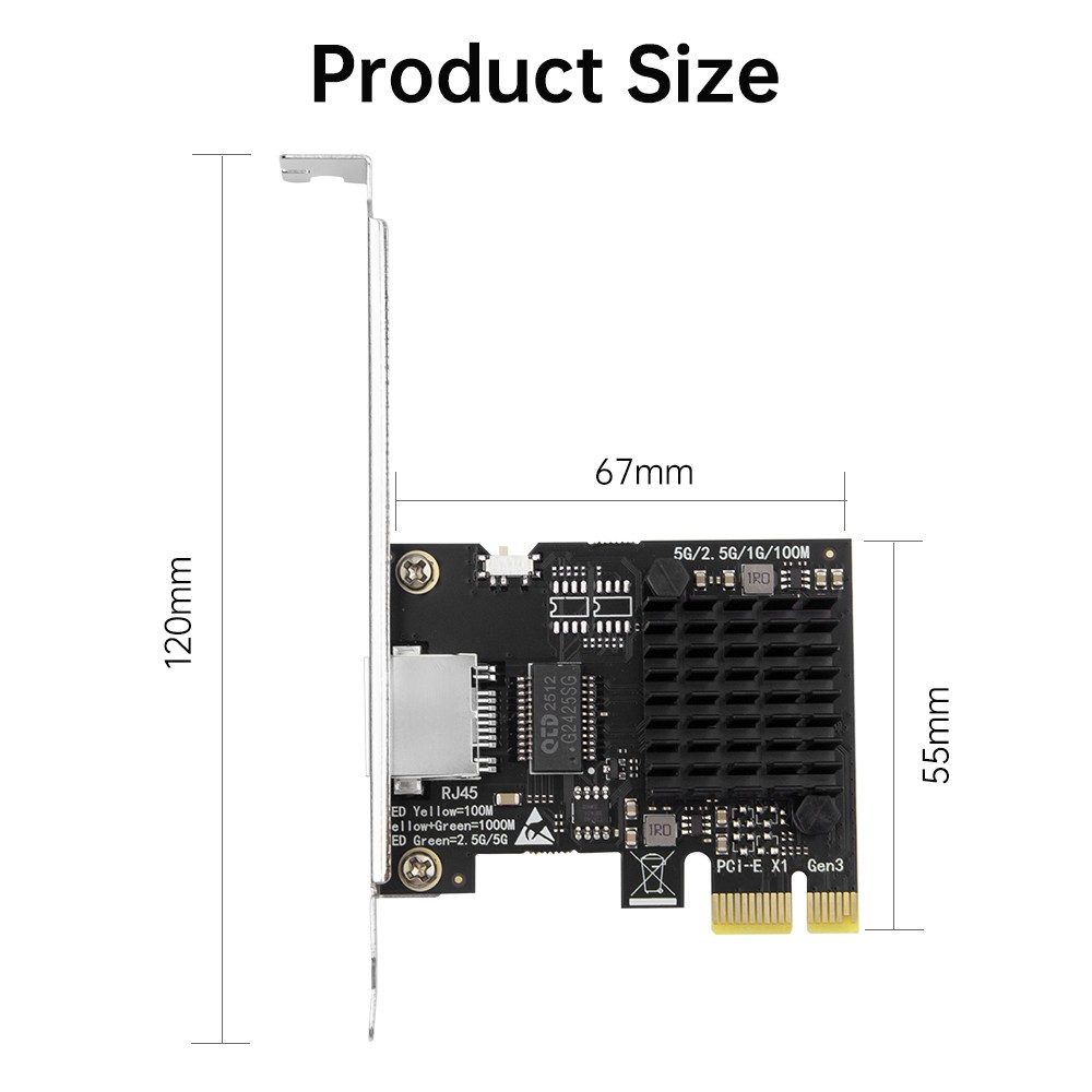 RTL8126 5Gbps PCIe Ethernet Card RJ45 Multi-Gigabit LAN Adapter Gaming Desktop