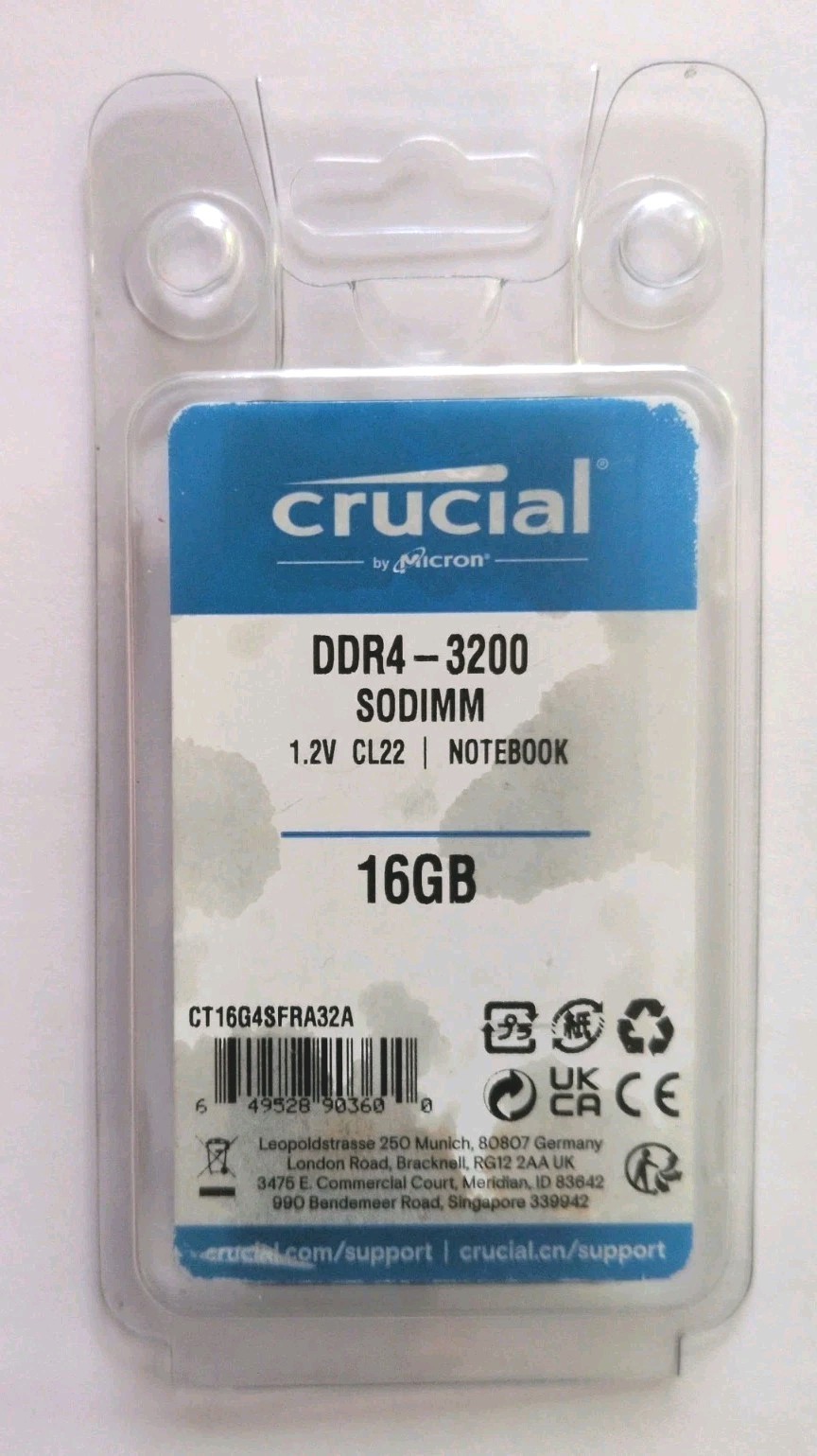 Crucial genuine 16GB 3200MHz DDR4 SODIMM Laptop 1.2V Memory RAM CT16G4SFD832A