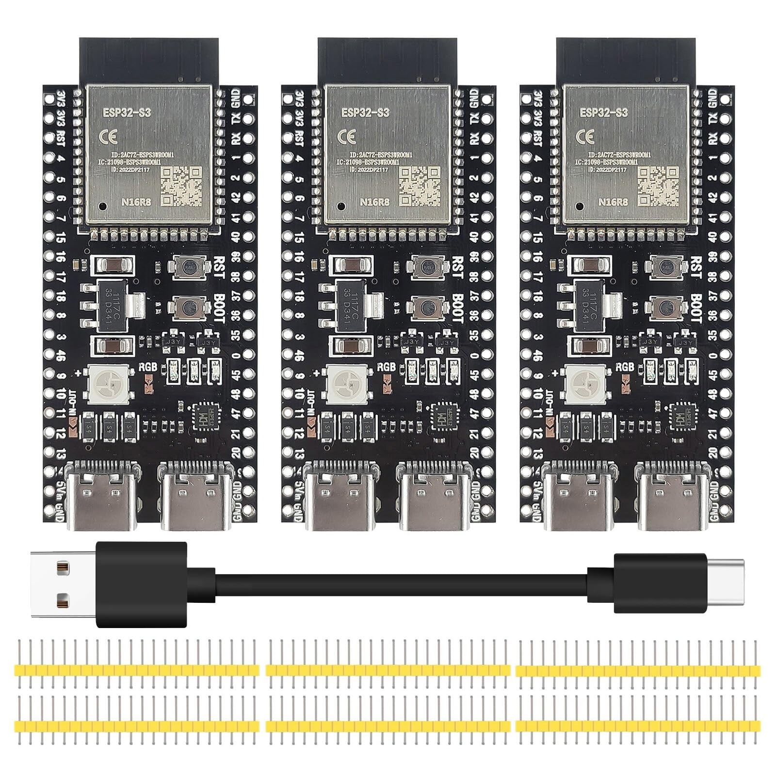 Development Board WiFi BT Module N16R8 MCU Type-C Cable Set 44Pin 3PC ESP32-S3