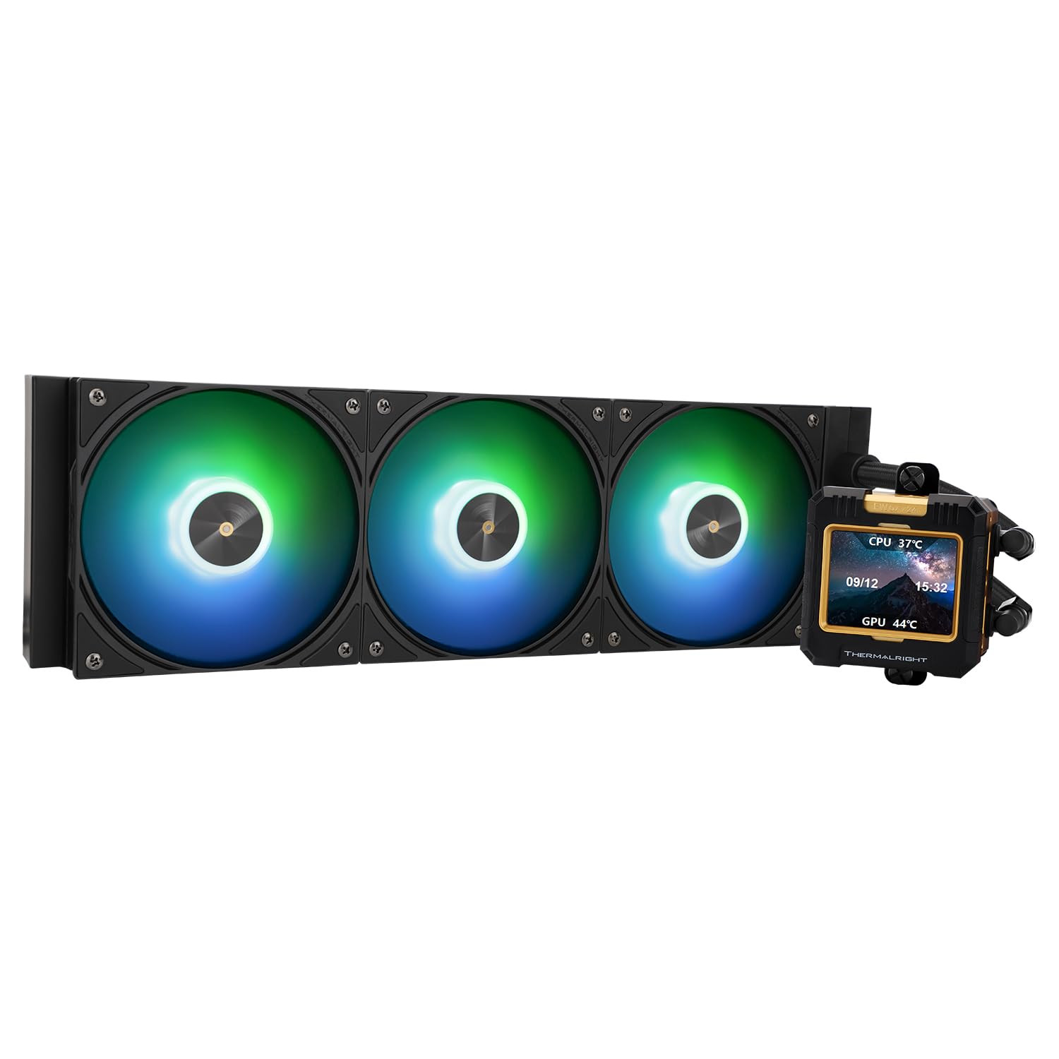 FW360 Black ARGB CPU Water Cooler with 3 PWM Fans with 2000RPM,IPS LCD Screen wi