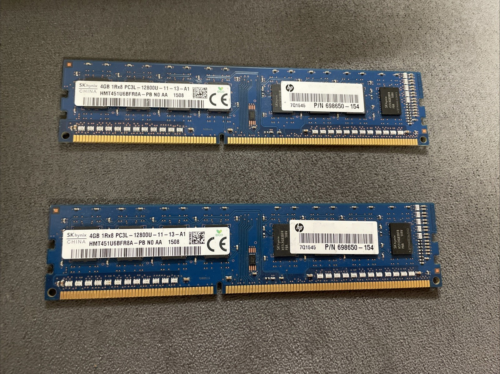 LOT OF 2X SK Hynix 4GB 1RX8 PC3L-12800U-11-13-A1 HMT451U6BFR8A-PB NO AA RAM.