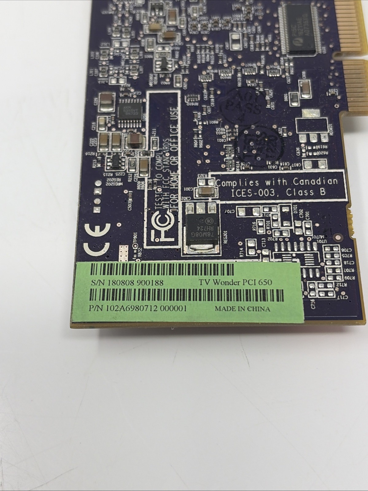 ATI Samsung tecc1149FG01a 650 Theater TV Wonder Video Card 102A6980712 PCI .
