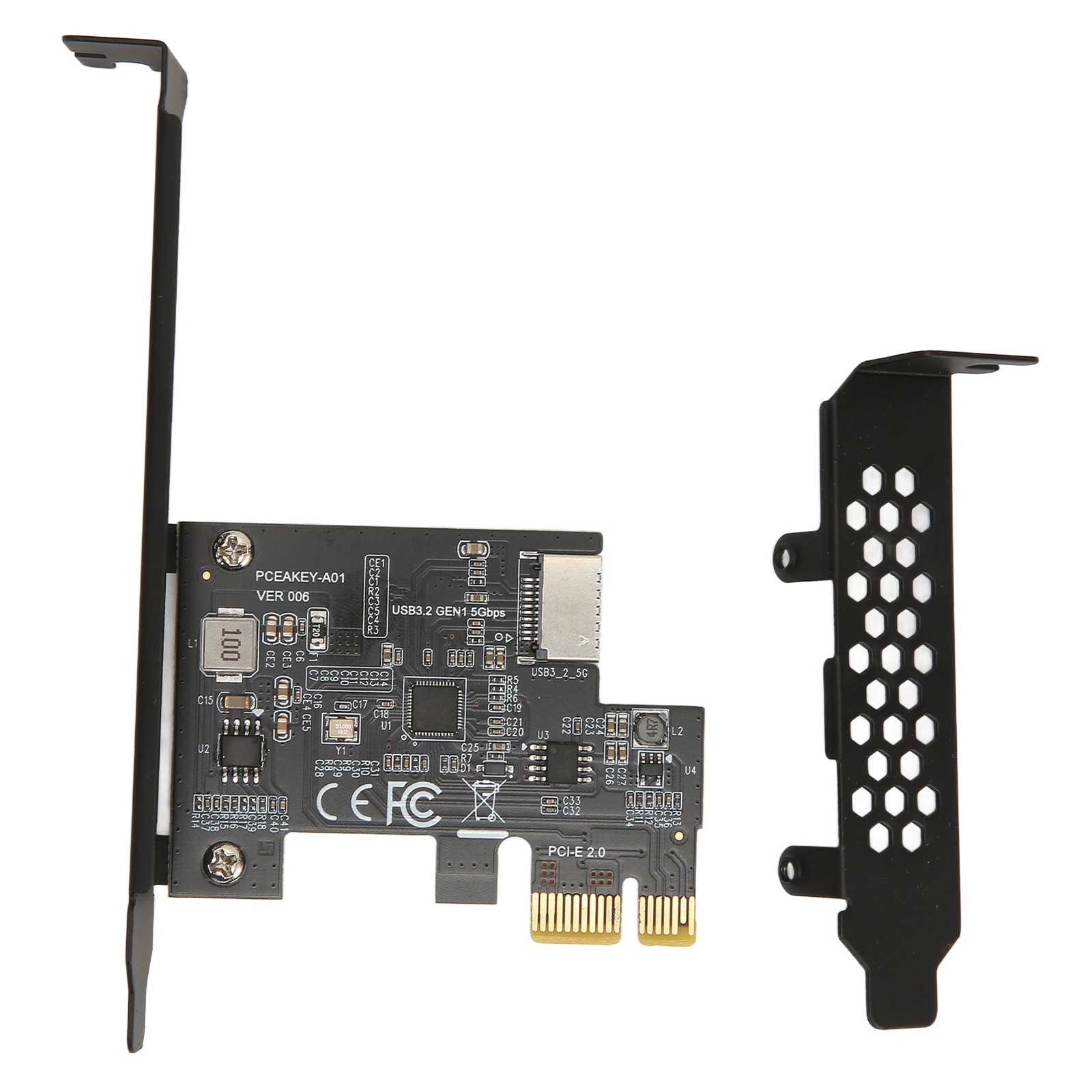 PCIE-USB 3.2 Expansion Card Black 5Gbps High Speed PCIE X1-USB3.2 Gen1 TYPE E