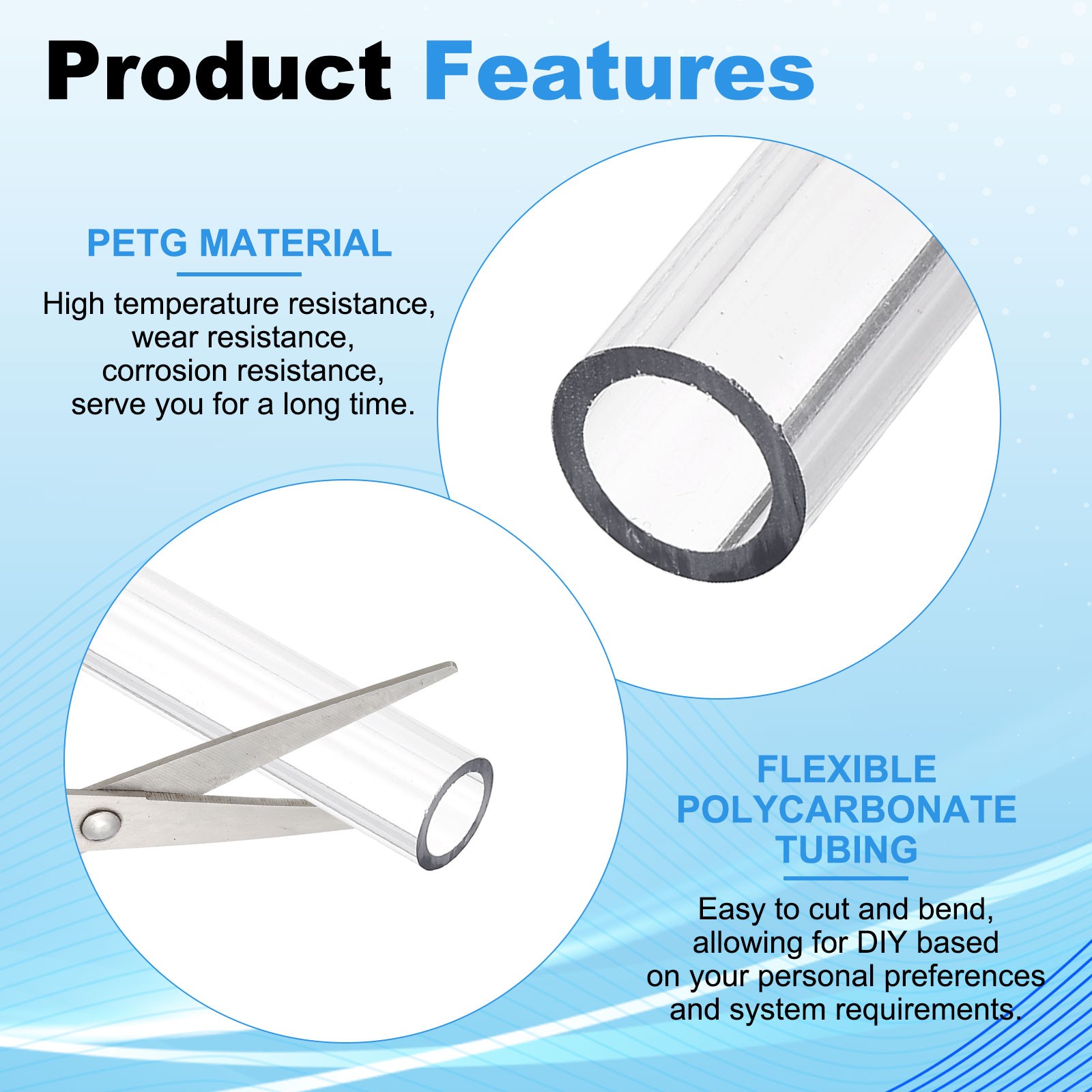 10mmID 14mmOD 500mm Length Rigid PETG Tube, 8PCS Water Cooling Tube, Transparent