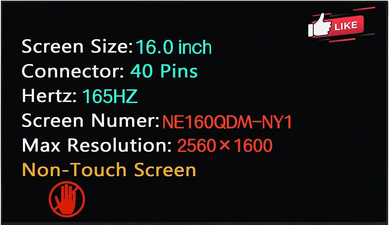 LCD Screen for Acer Nitro 16 AN16-51 Series QHD 165Hz 40pin Non-Touch Display
