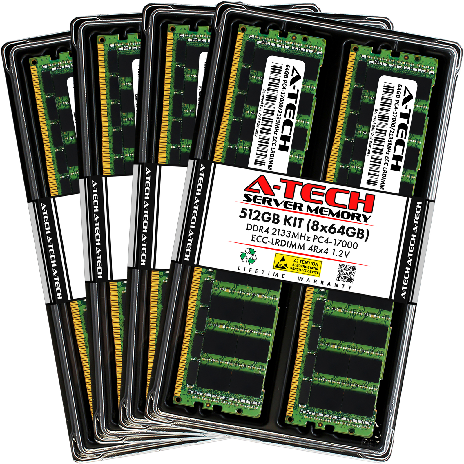 A-Tech 512GB 8x 64GB 4Rx4 PC4-17000 ECC Load Reduced LRDIMM Server Memory RAM