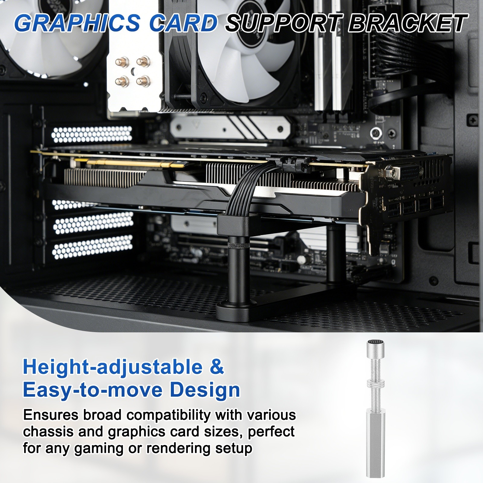 GPU Support Stand, Graphics Card Support Square 2.8-4.7Inch Adjustable, Silver