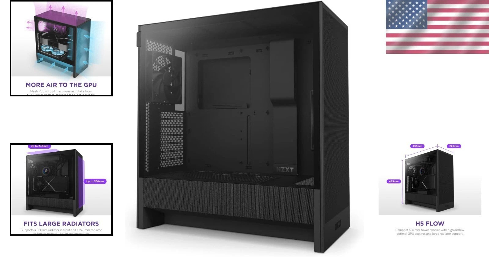 H5 Flow Compact PC Case – 2 x 120mm Fans, Tempered Glass