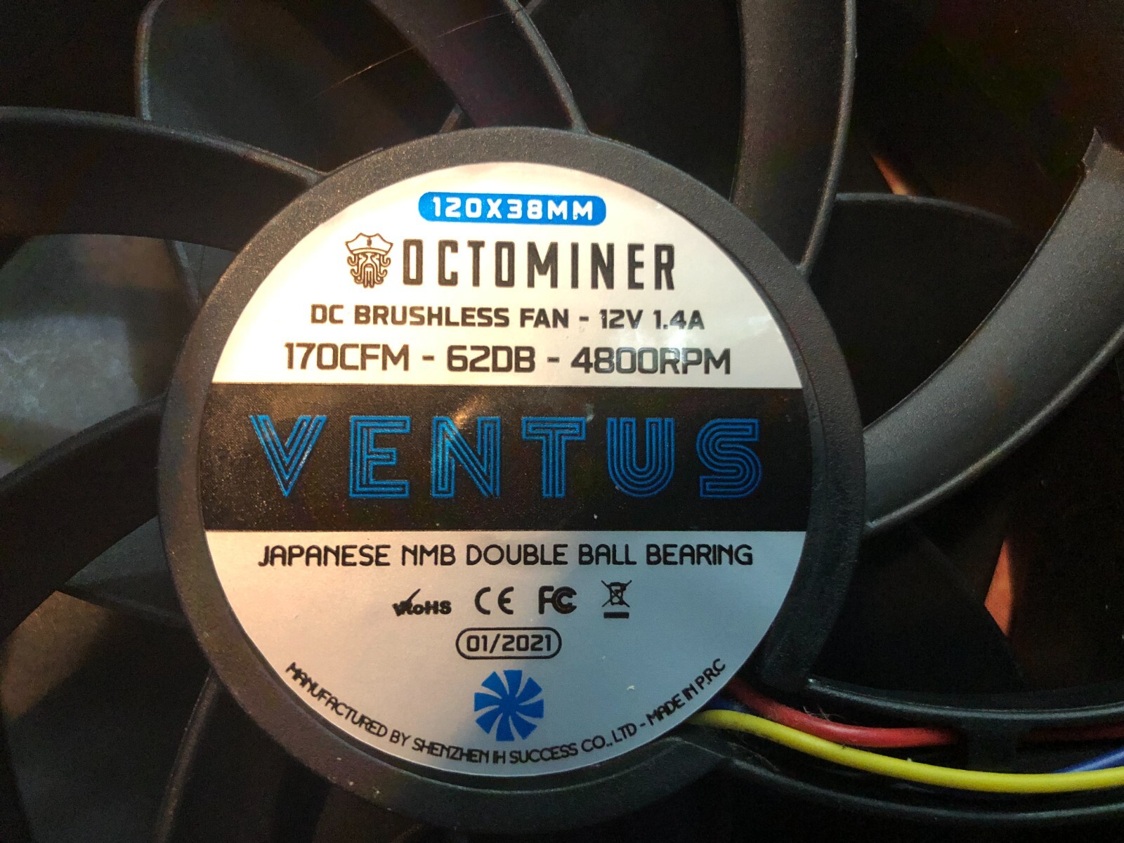 Octominer High Performance Ventus 120MM 12V 170CFM 4800 RPM Case Fan with screws