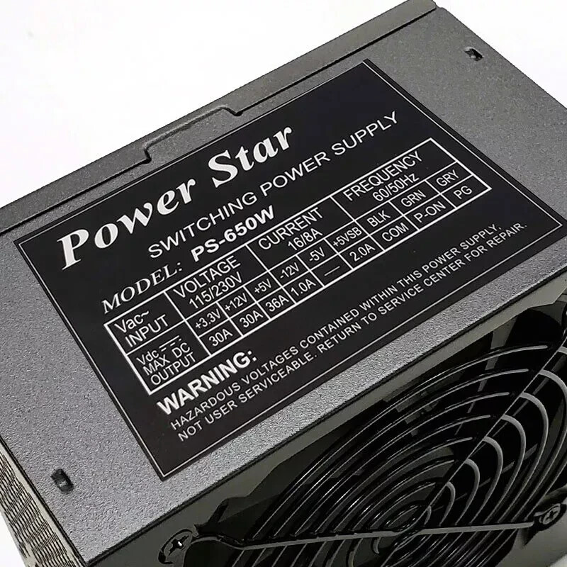 NEW-Power-Star 650W ATX Power Supply 12-cm Fan 20+4pin SATA 2x-4+4Pin 2x-6+2pin