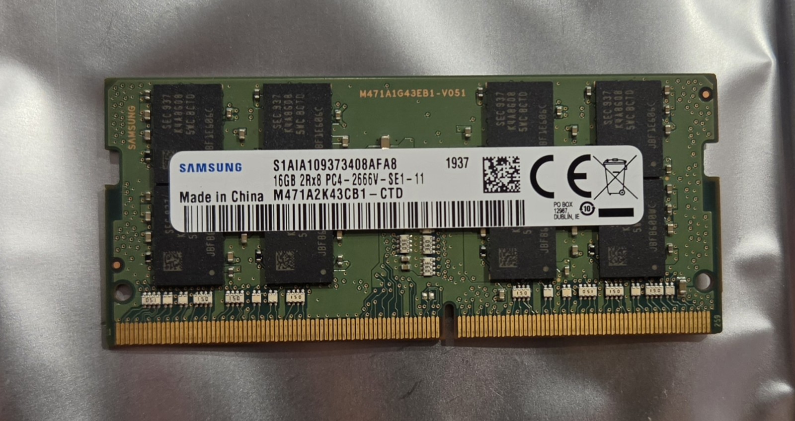 Samsung 16GB 2Rx8 PC4-2666V-SE1-11 M471A2K43CB1-CTD SODIMM DDR4 laptop memory