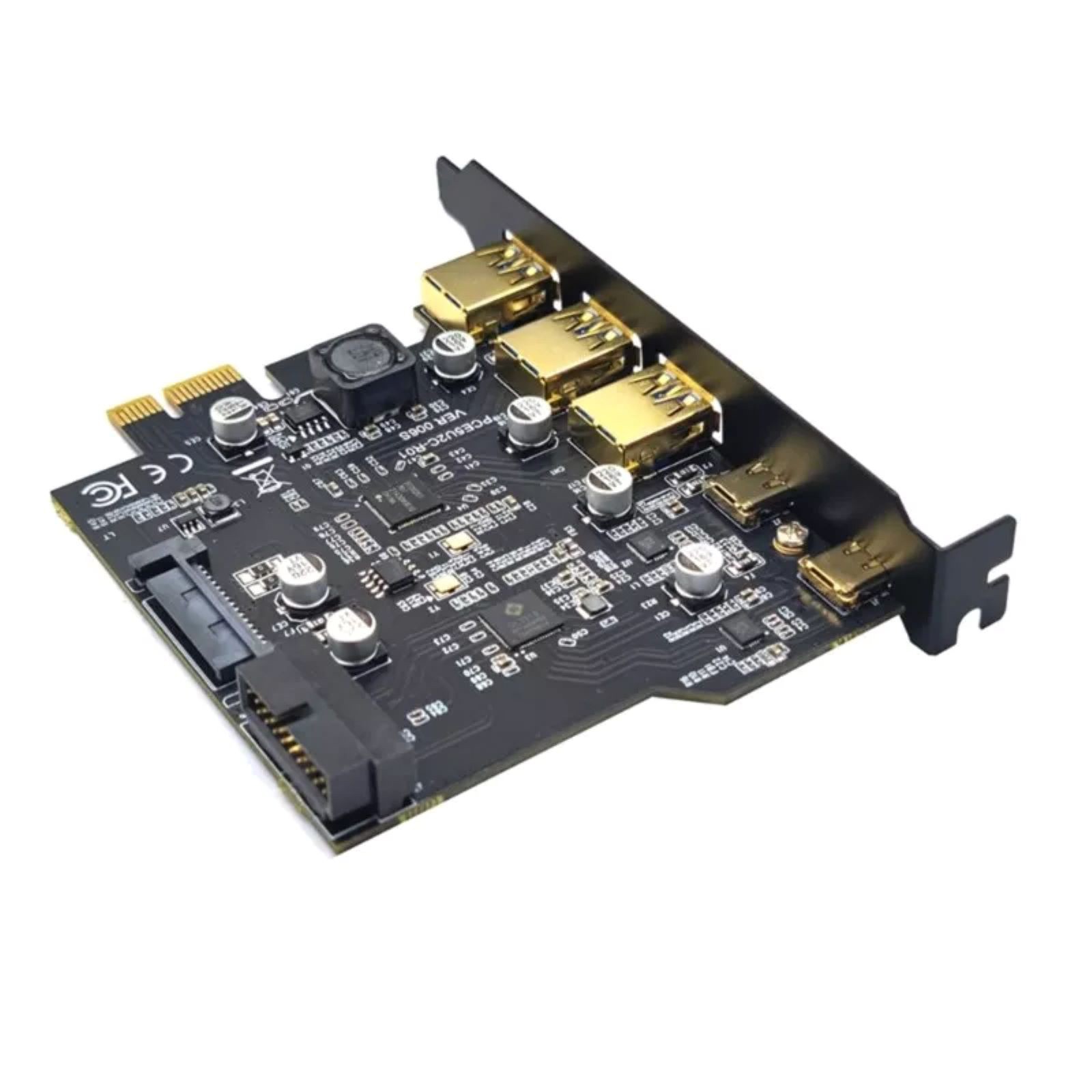USB3.2 GEN1 PCIE Expansion Card 5 Ports 2*Type-C 3*USB-A 19-Pin Adapter 5Gbps