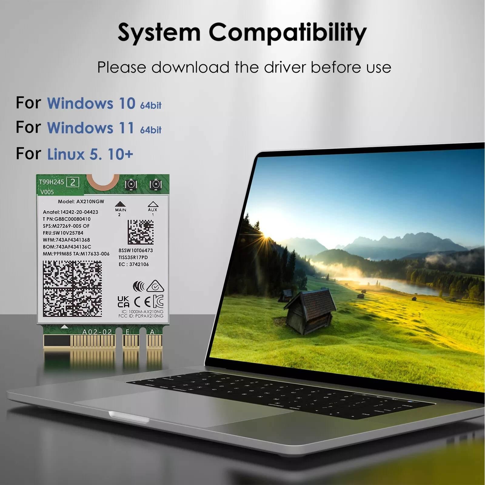 WiFi 6E AX5400 M.2 Module 2.4GHz: 574Mbps 5GHz: 2400Mbps 6GHz: 2400Mbps