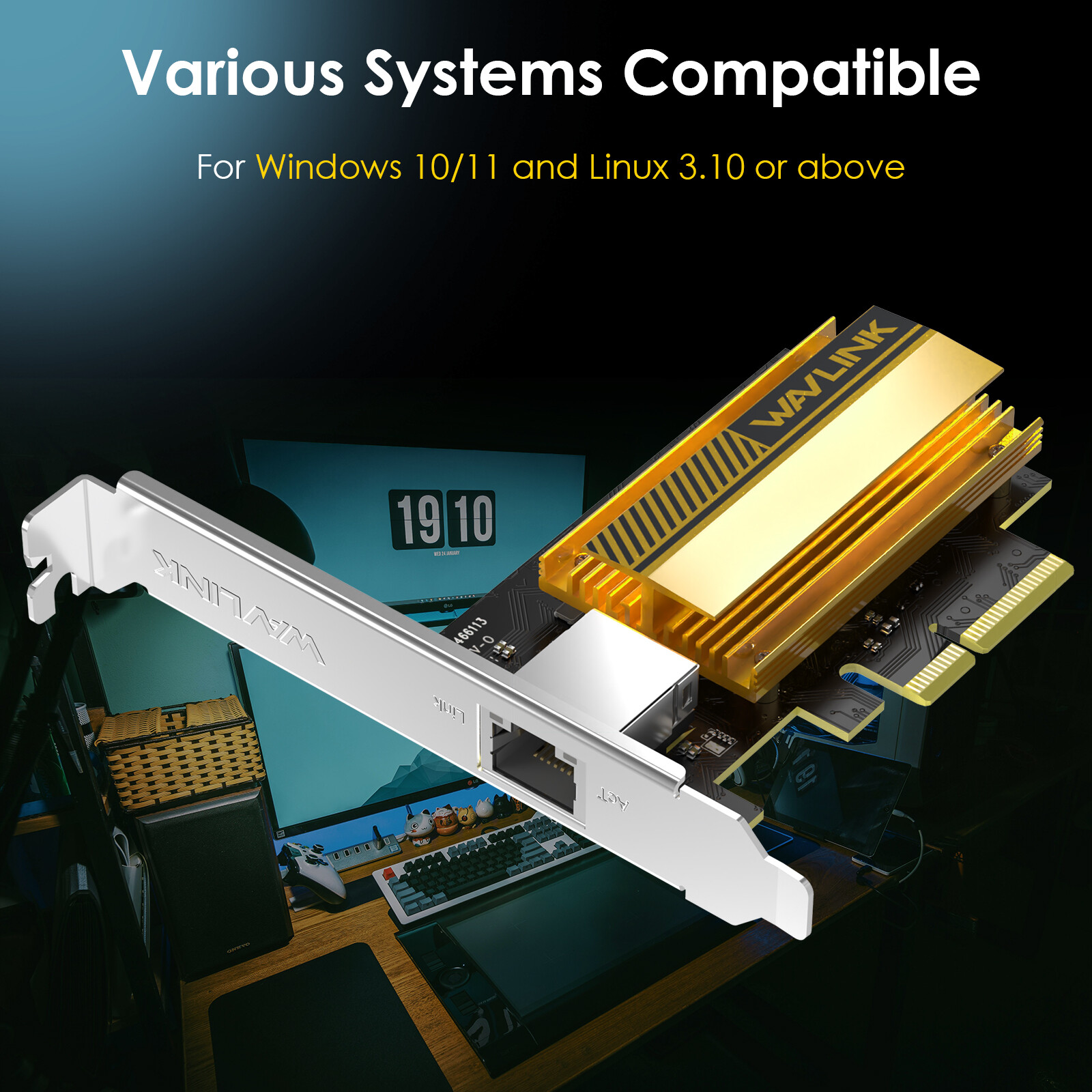 PCIe to 10G RJ45 Adapter 10G Base-T PCIe Network Card for Windows 11/10 & Linux