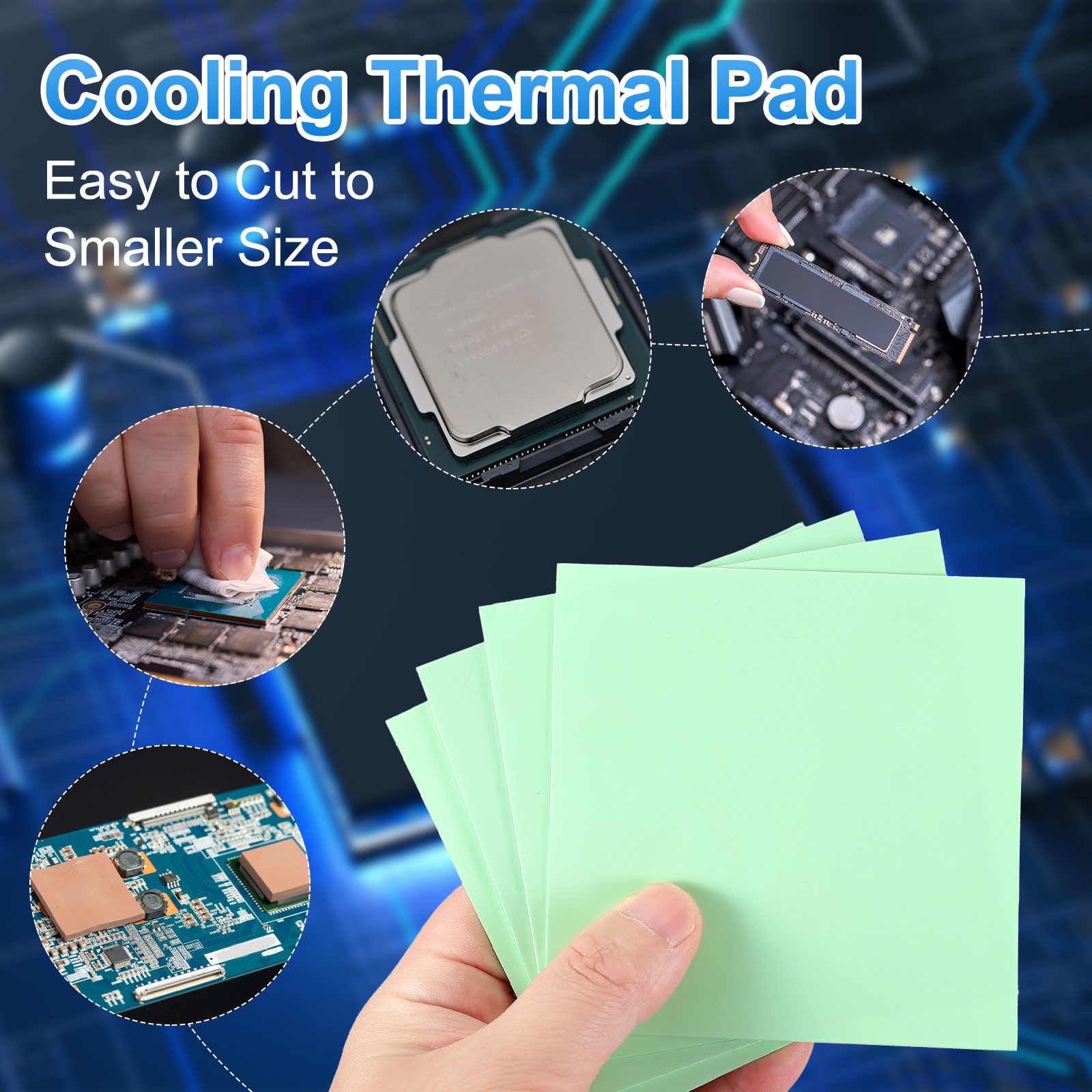 6 Pcs Thermal Pads 100x100x0.5mm for CPU GPU M.2 SSD NVMe Green