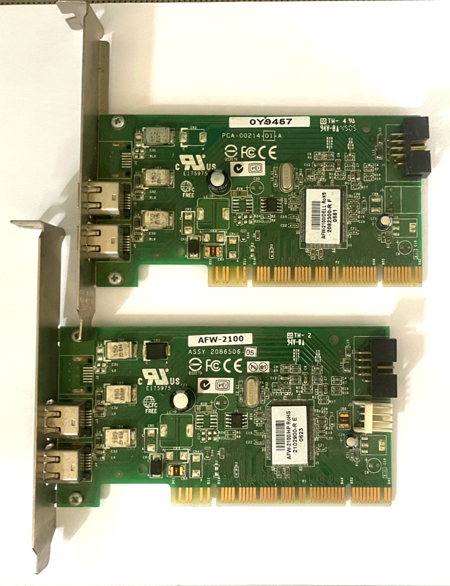 Pair of AFW-2100 Firewire Cards, Adaptec/HP & Dell, Dual Port IEEE 1394, OY9457