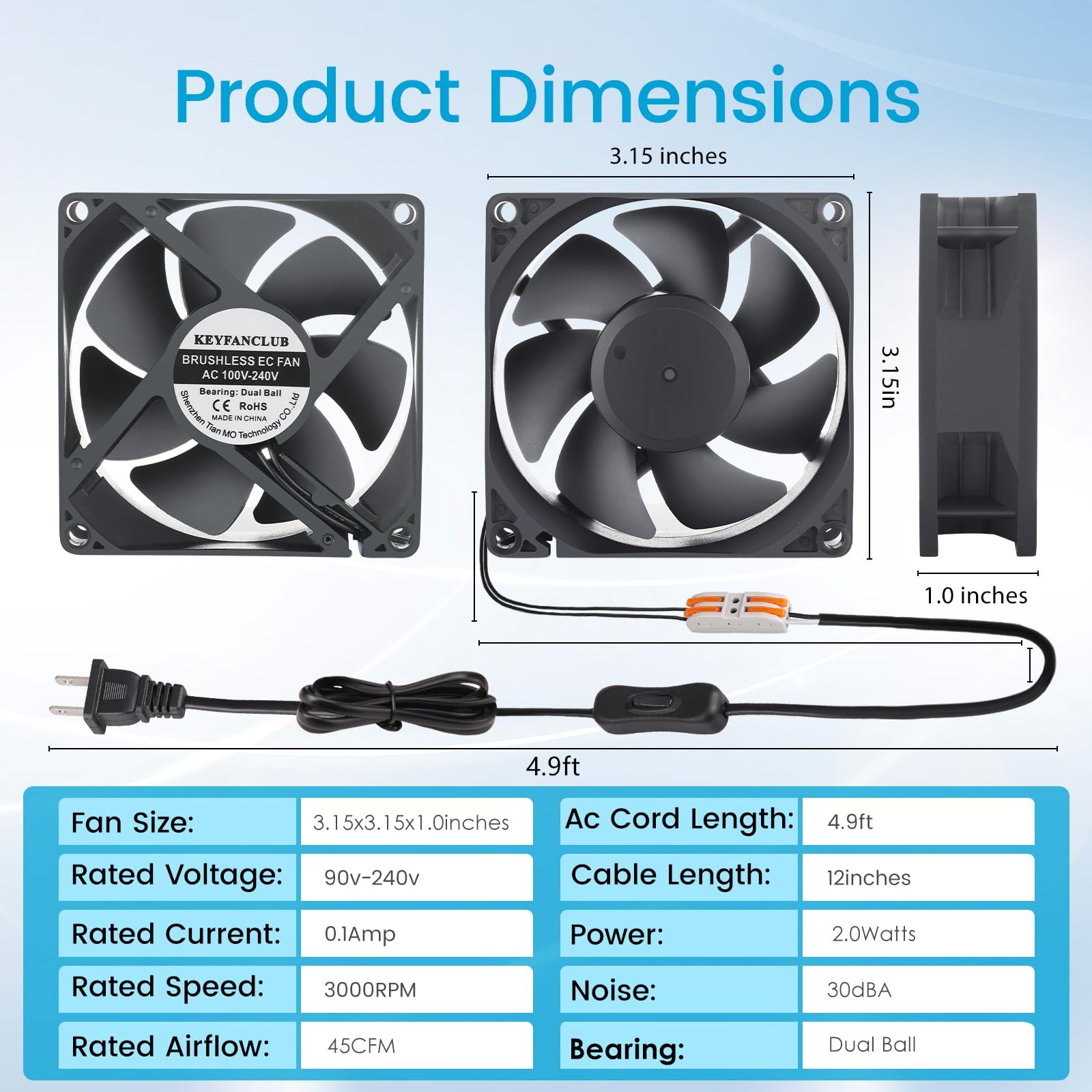 Muffin Fan 110V 120V 220V 3 Inch Fan with AC Plug Electronic Cooling Fan 80Mm X
