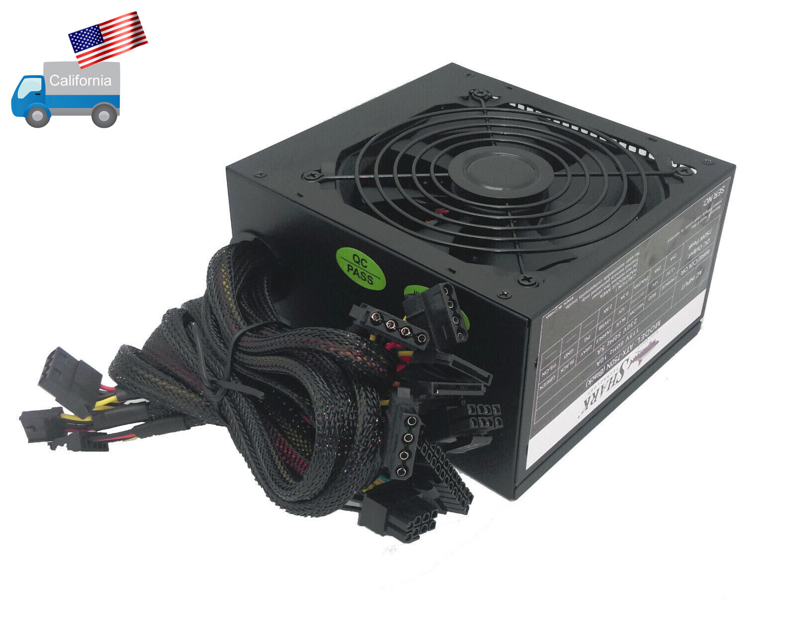 New SHARK® 750W Black Gaming PC 120mm Fan ATX 12V Power Supply 2x PCIe, 6/8-pin