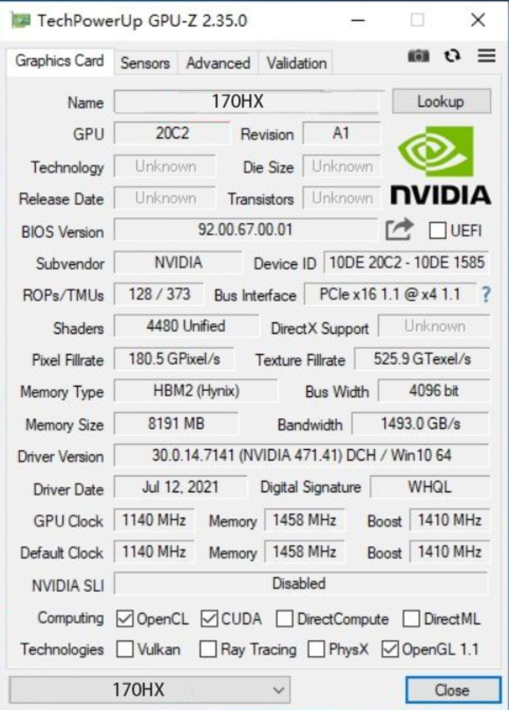 NEW NVIDIA CMP 170HX 8GB Mining Card GPU 164MH/s | Exclusive PCI-Express 4.0 x4