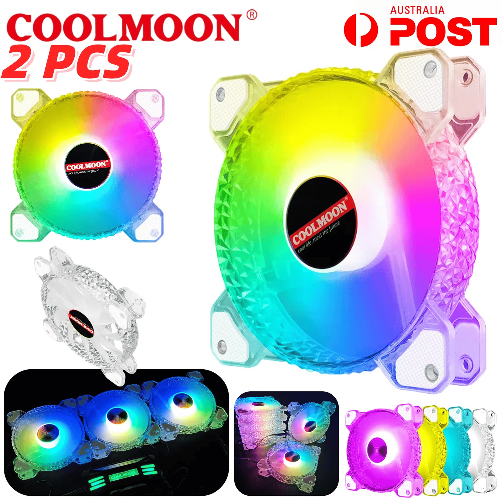 2PCS COOLMOON Computer Case Fan ARGB Async PWM Silent RGB Cooling Fan PC 120mm