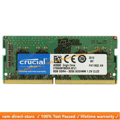 CRUCIAL DDR4 8GB 3200 MHz PC4-25600 Laptop Memory RAM 8GB SODIMM 260-Pin 3200MHZ