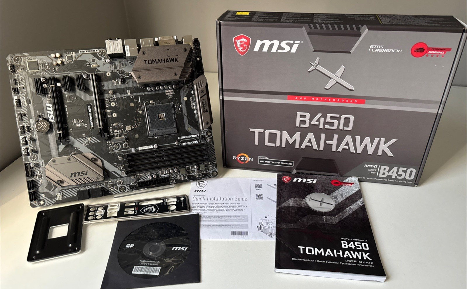 MSI B450 Tomahawk AMD AM4 ATX Gaming Motherboard Ryzen Box I/O Shield
