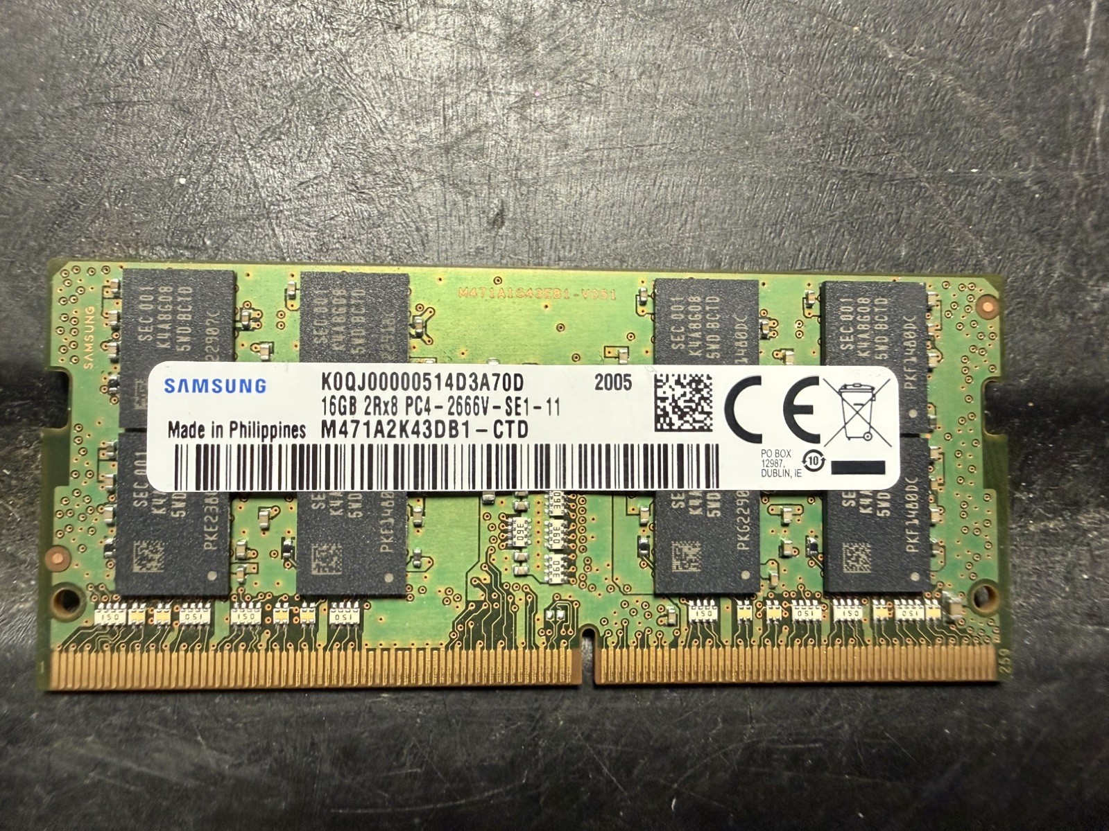 Samsung 16GB DDR4-2666 PC4-21300 2Rx8 SODIMM Laptop Memory RAM M471A2K43CB1-CTD