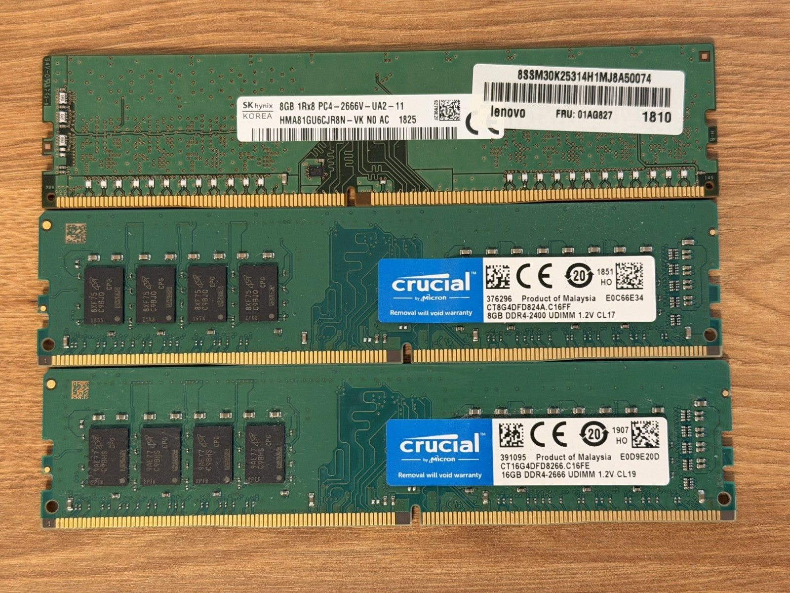 Crucial + SK Hynix 32GB (1 x 16GB + 2 x 8GB) DDR4 Desktop RAM Memory