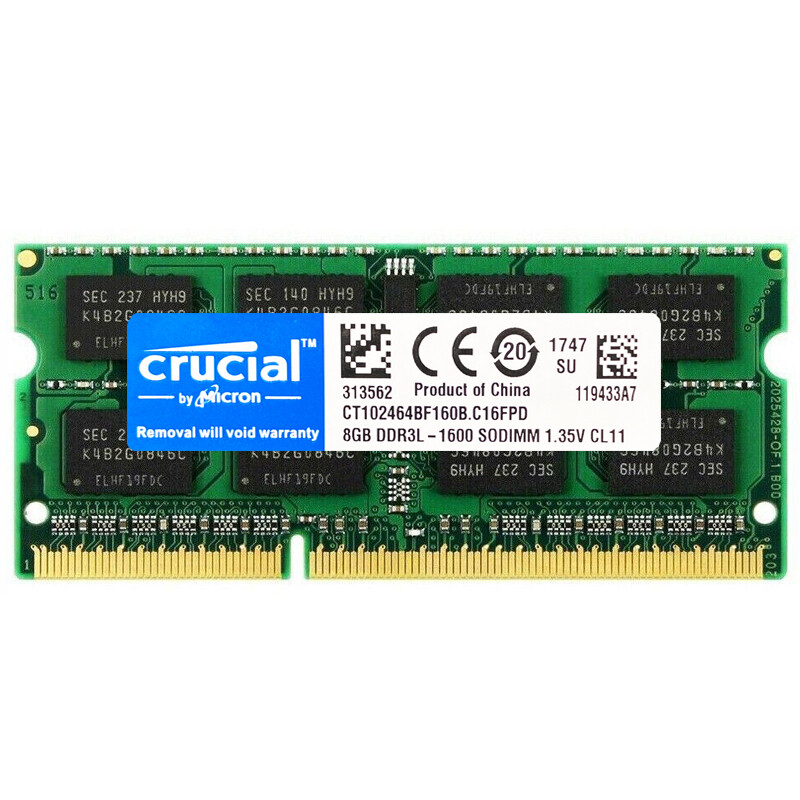 CRUCIAL 8GB DDR3L 1600 PC3-12800 Laptop SODIMM 204-Pin Memory RAM DDR3L 1x 8G