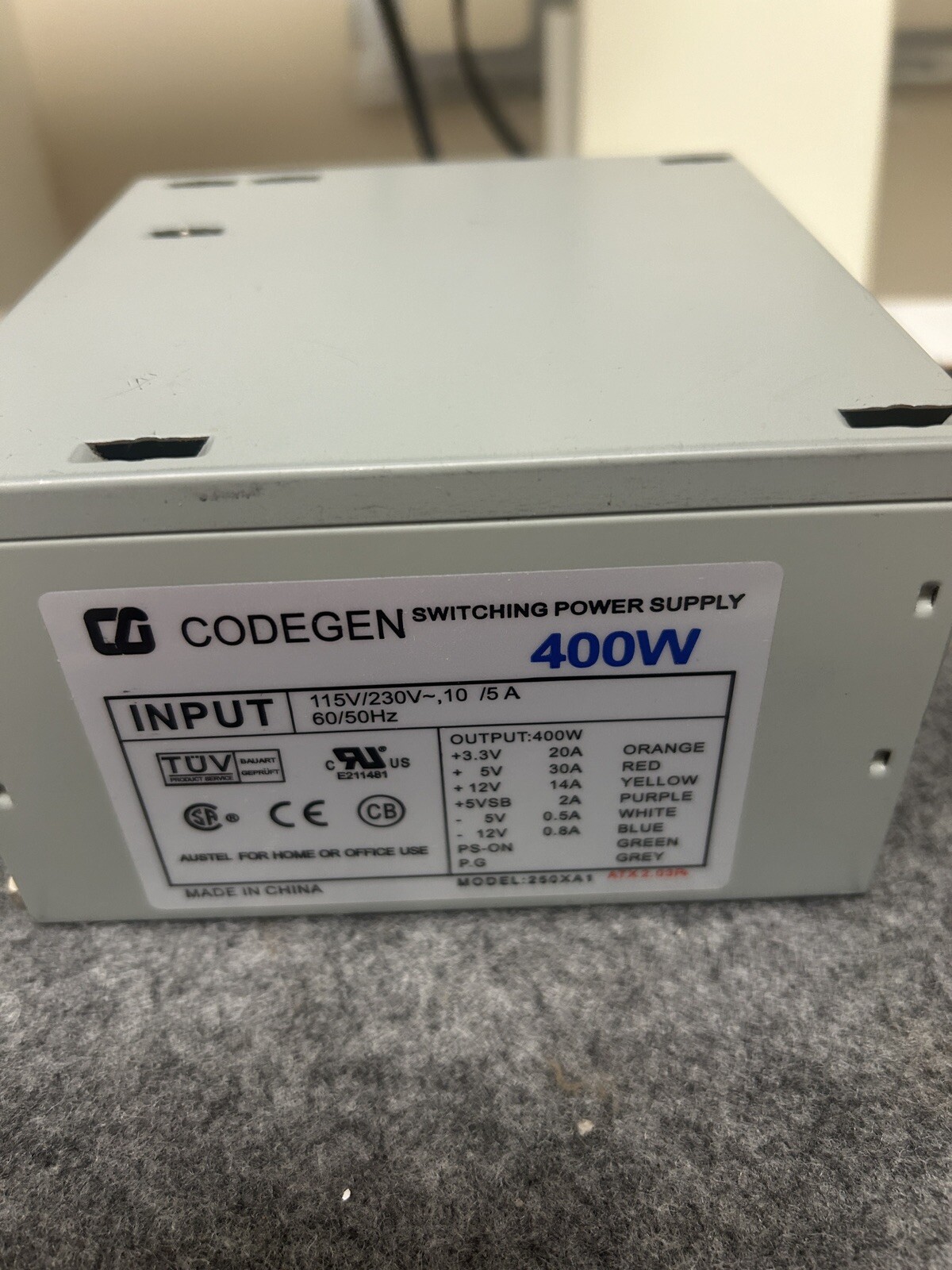 CODEGEN 250XA1 POWER SUPPLY ATX 400 Watts. Tested In Miami