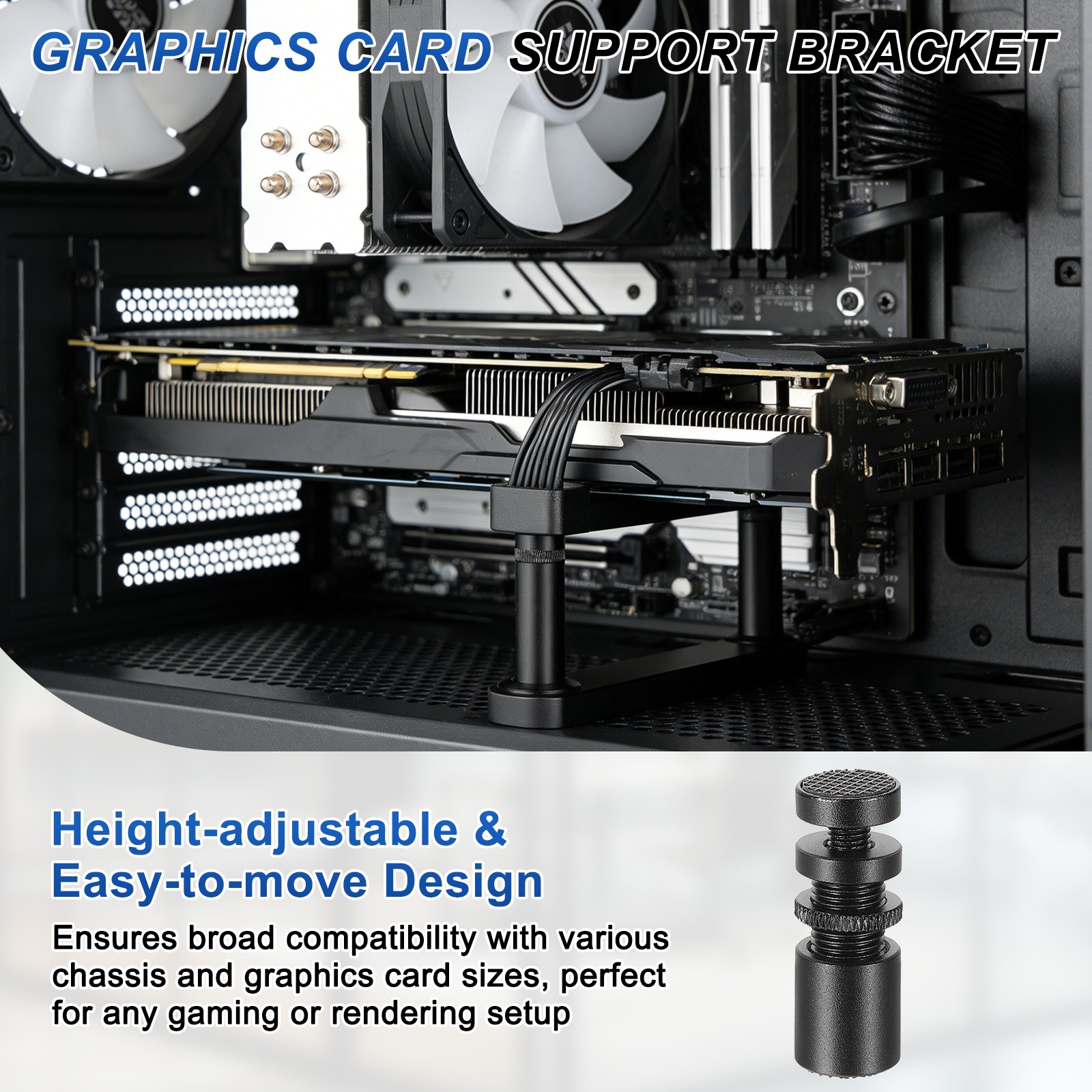 GPU Support Stand, 2Pcs Graphics Card Support 1-2 Inch Adjustable, Black