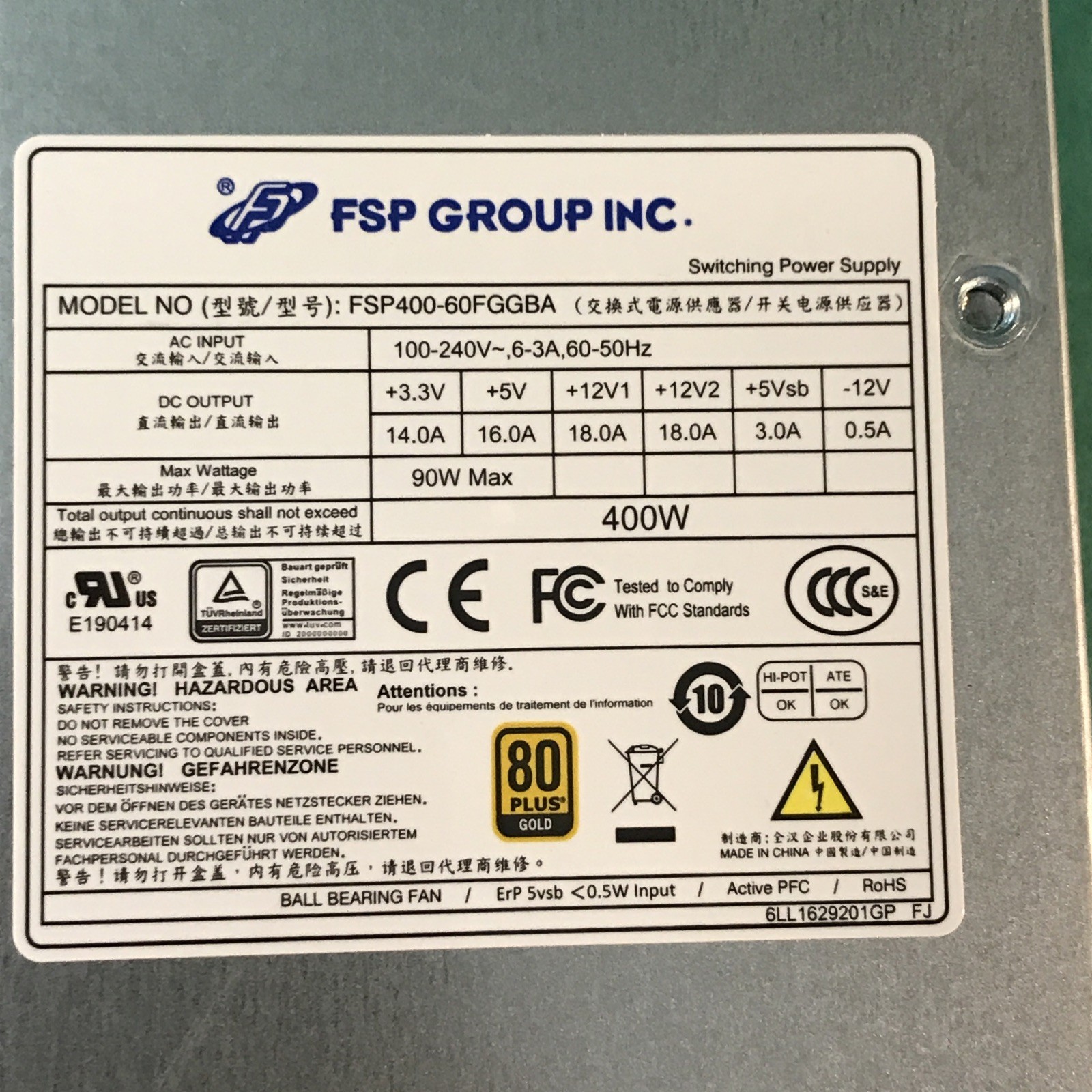 FSP Power Supply FSP400-60FGGBA 20+4 Pin 400W FlexATX Datto