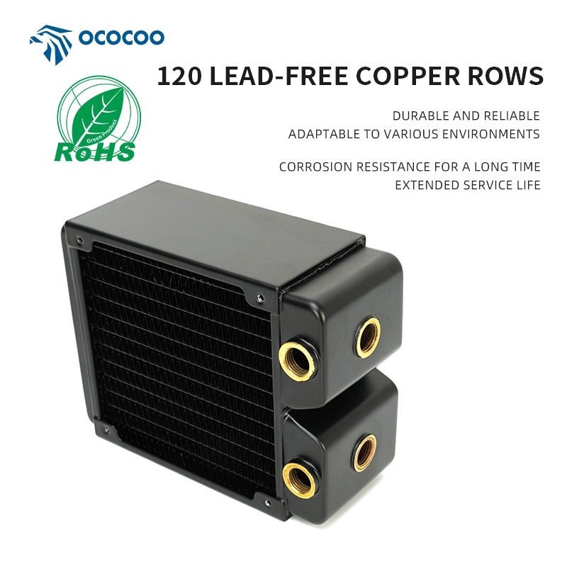 OCOOCOO 120mm 45mm Thick Copper Water Cooling Radiator G1/4 for PC CPU GPU