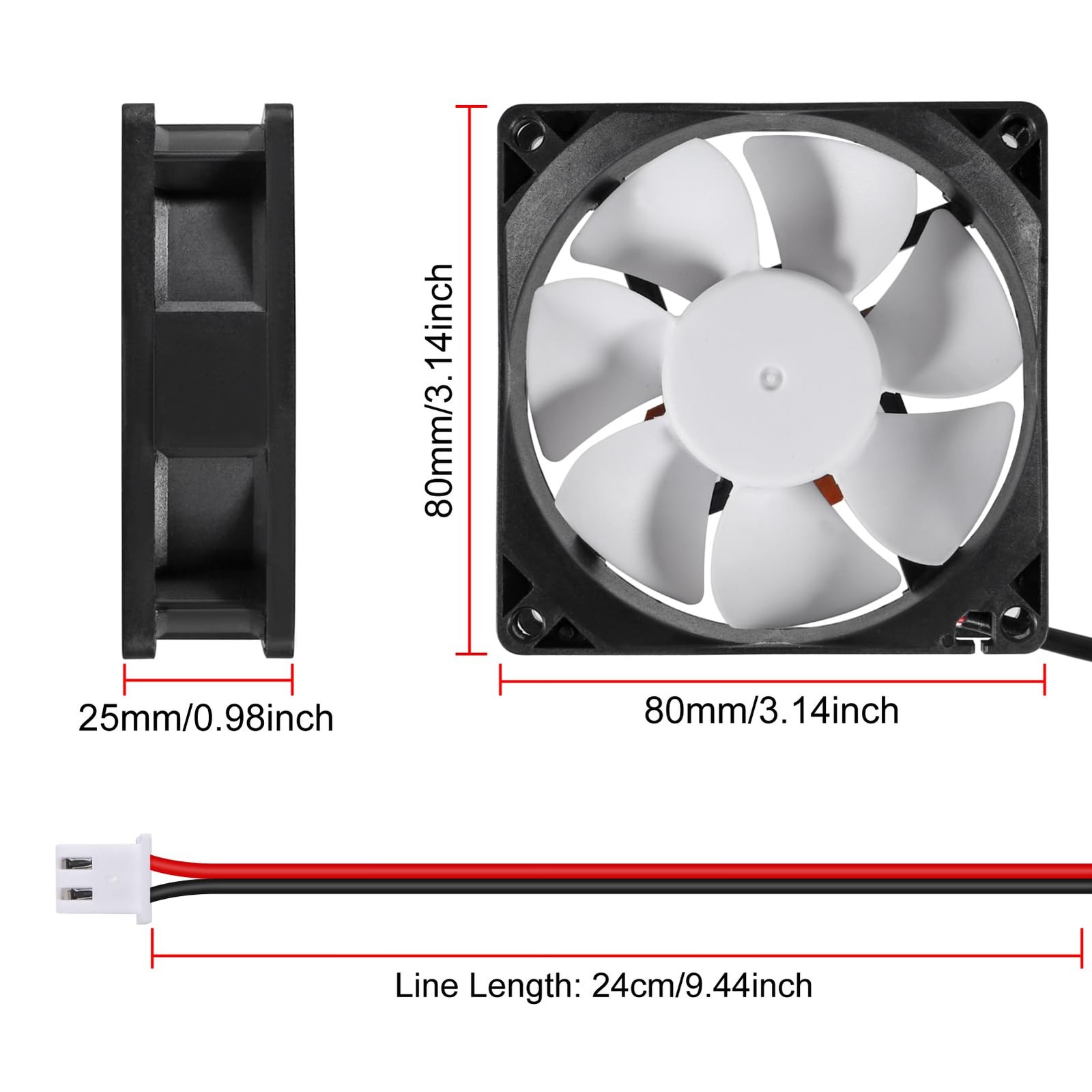 DORHEA 2Pcs 80mm/3.15inch for DC Fan 5V Computer Case 2pcs 5v 2pin