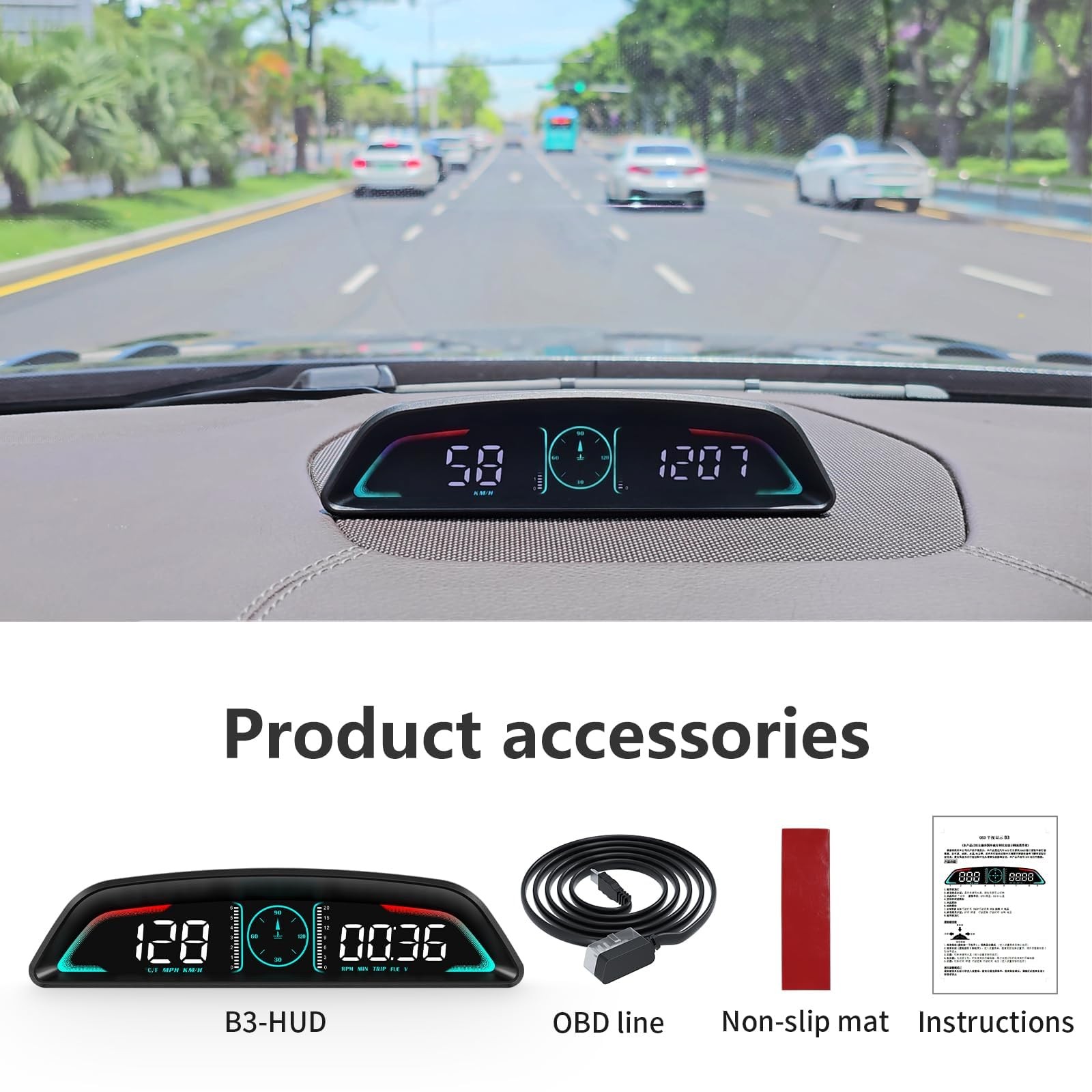 AZIJYV OBD2 Gauge Display,Head Up Display for Cars,Speedometer with Speed,Eng…