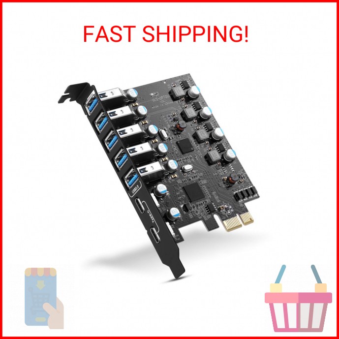 YEELIYA PCIE USB 3.0 Expansion Card 7 Ports (5X Type-A and 2 USB C) PCIe Card Su