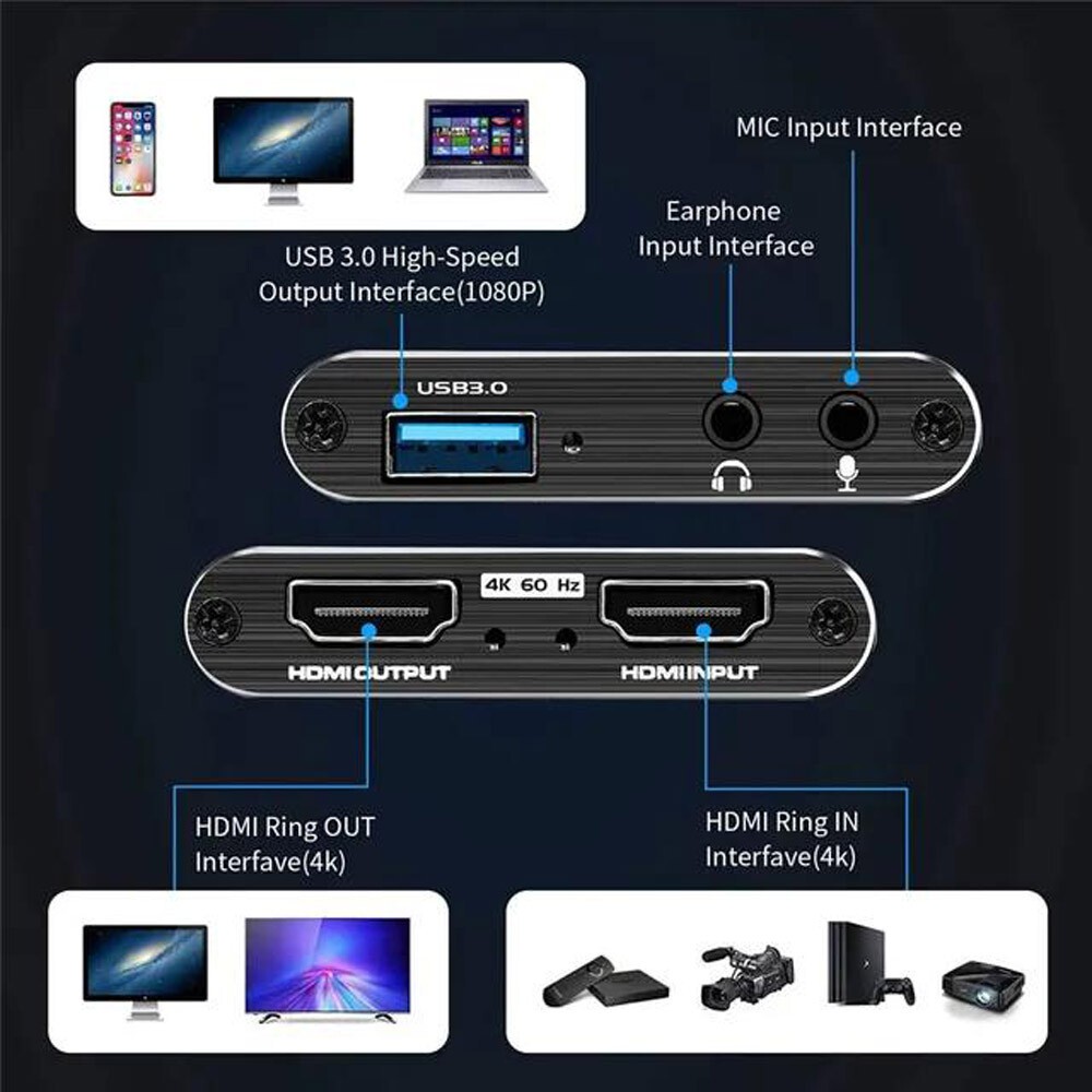 4K Audio Video Capture Card USB3.0 HDMI Video Capture Device Full HD 1080P 2026